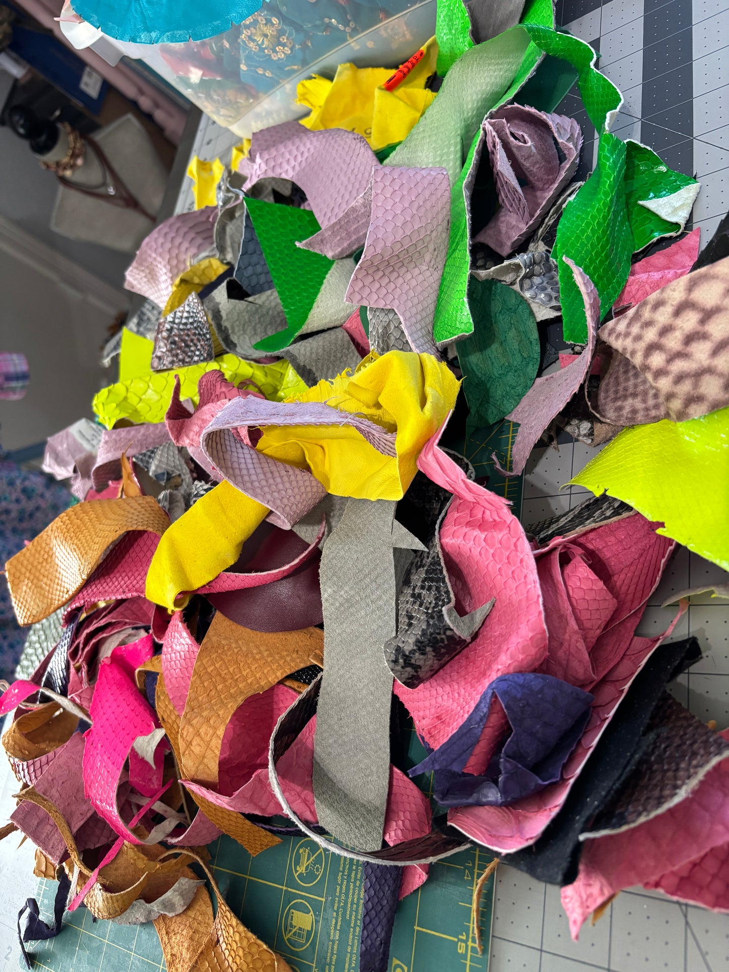 Scraps of Leather and Python Snake for Crafting, 1.4 pounds of High End Supple Leather