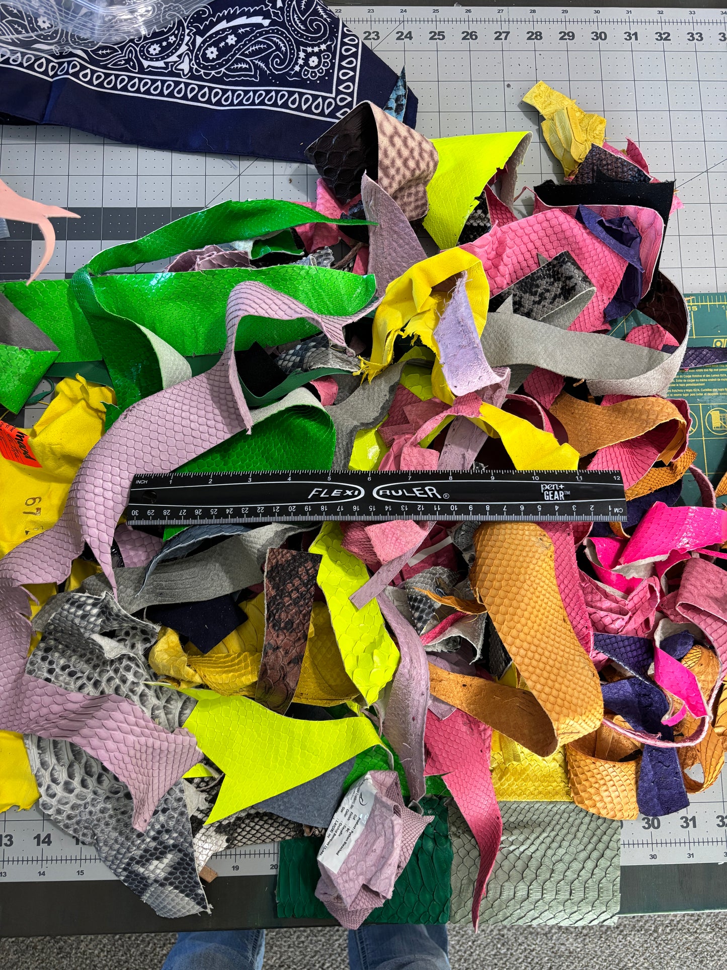 Scraps of Leather and Python Snake for Crafting, 1.4 pounds of High End Supple Leather