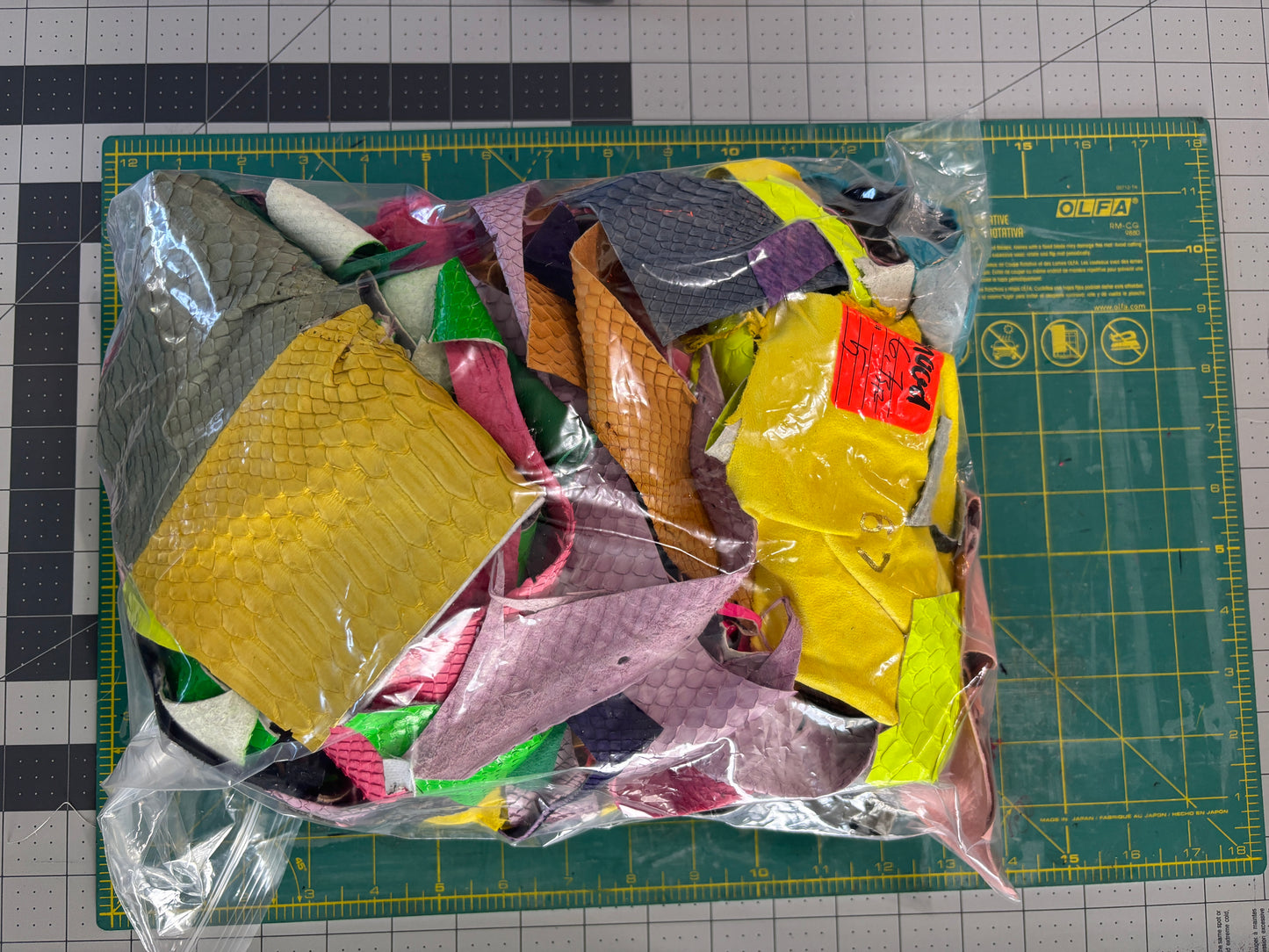 Scraps of Leather and Python Snake for Crafting, 1.4 pounds of High End Supple Leather