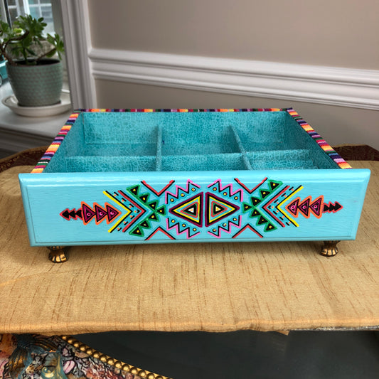 Turquoise Tribal, Mexican Art, Jewelry Box, Jewelry Tray, Small Table Top, Jewelry Organizer