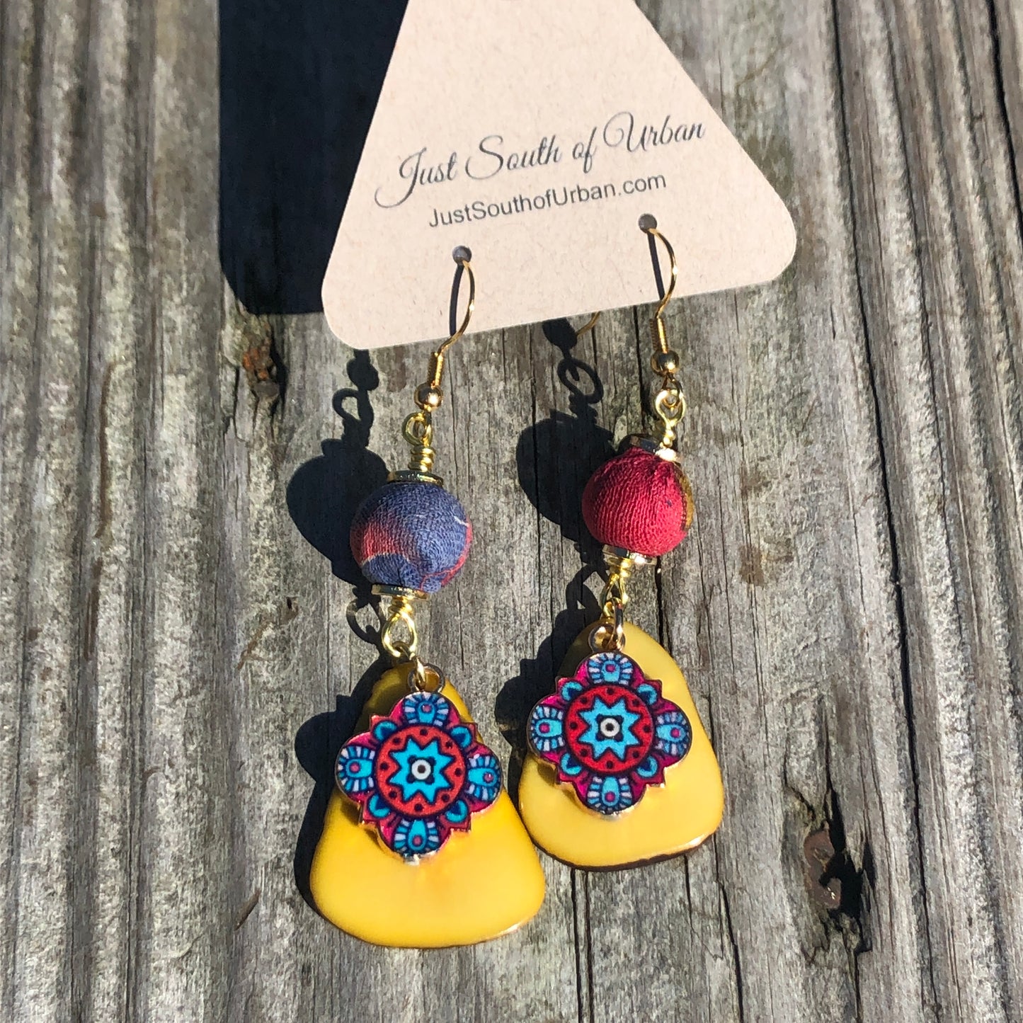 Tagua Nut, Bohemian Charm and Fabric from India Earrings