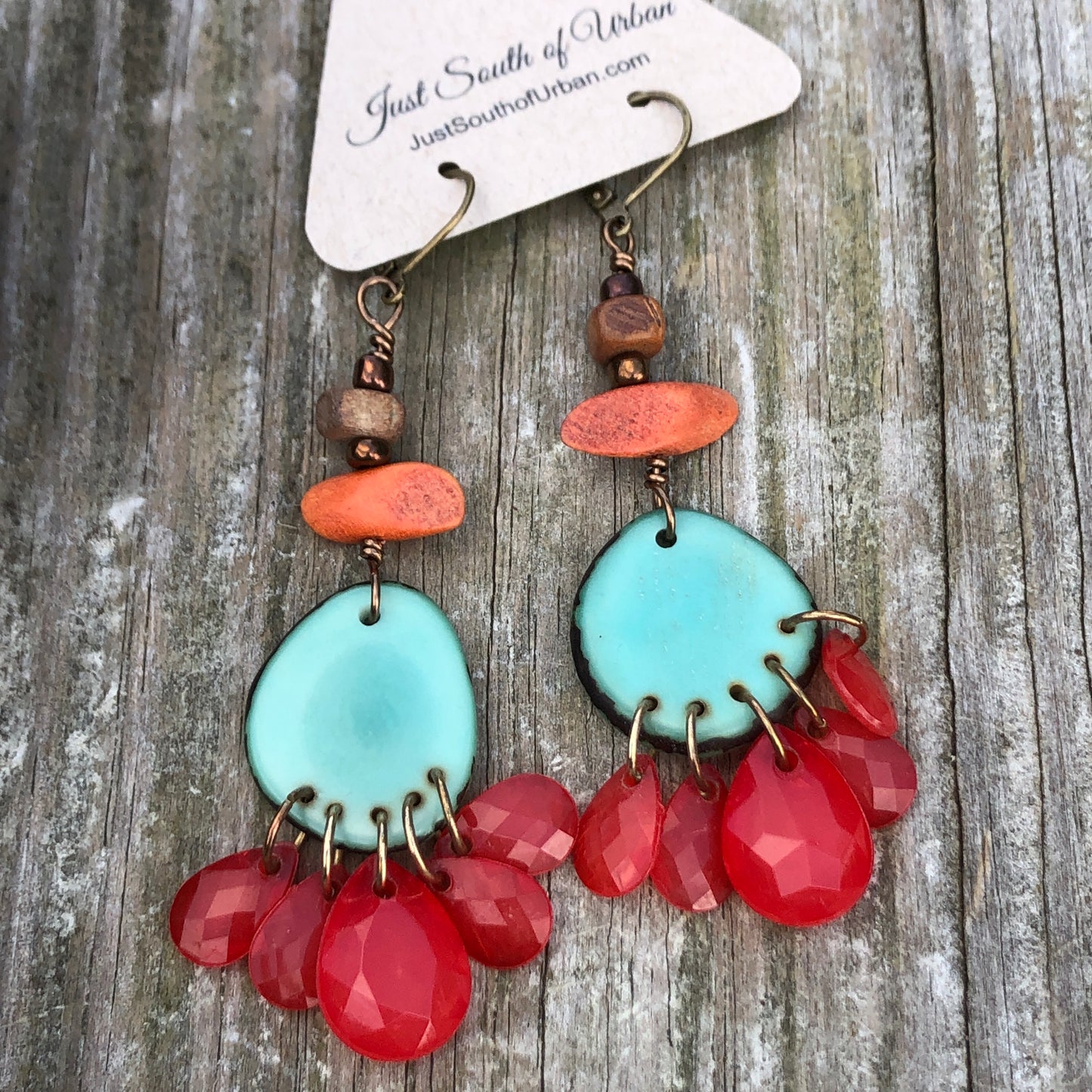 Tagua Nut and Vintage Jewelry Upcycled Earrings