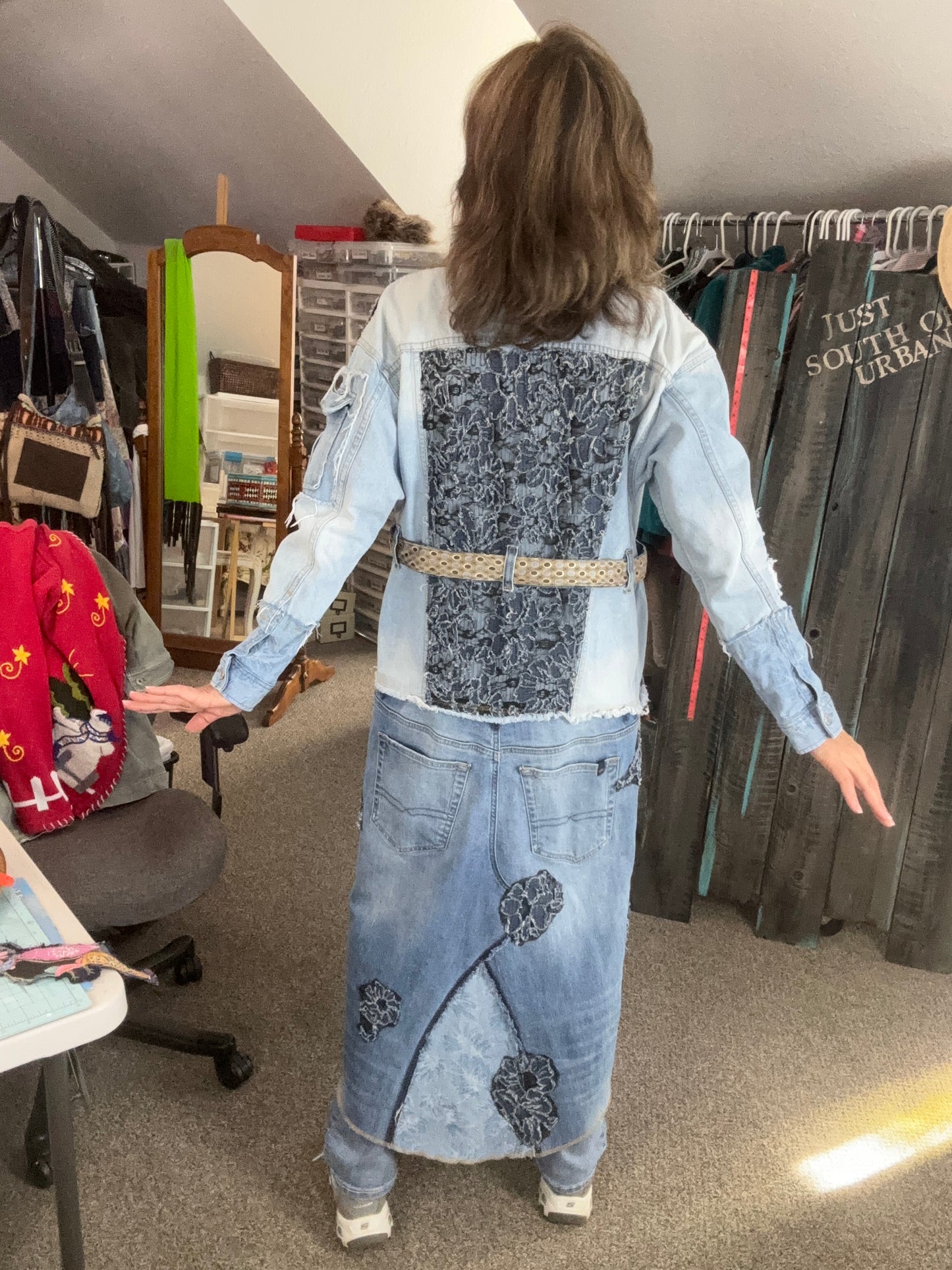 Denim Duster Small Medium, Up-cycled Jeans and Denim Jacket