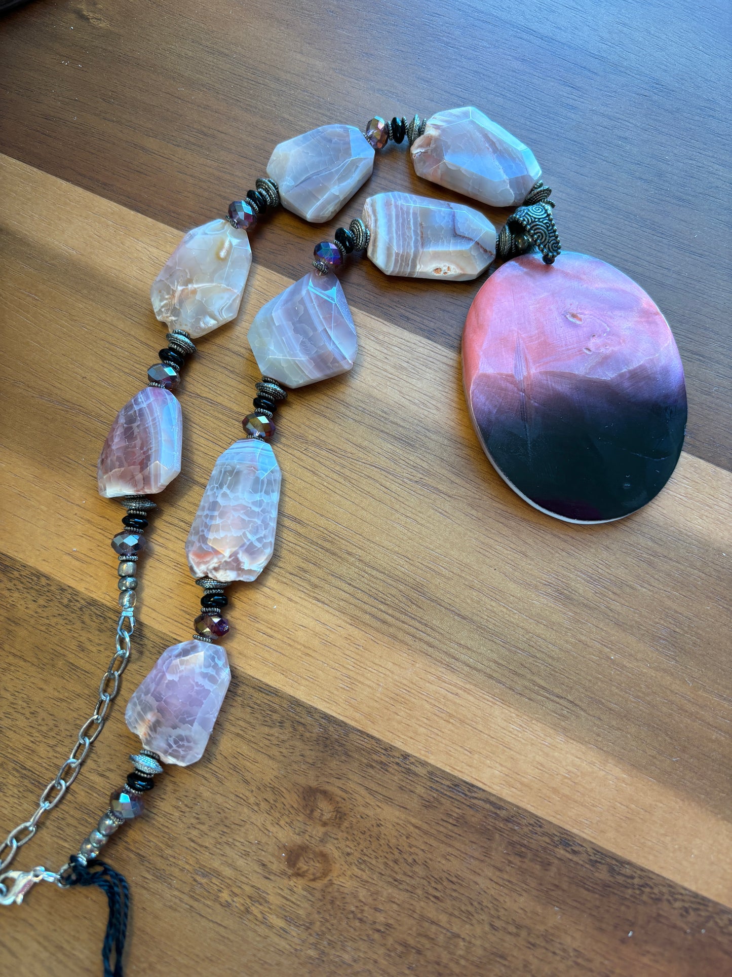 Gemstone and Shell Chunky Necklace 19" with 3" extender