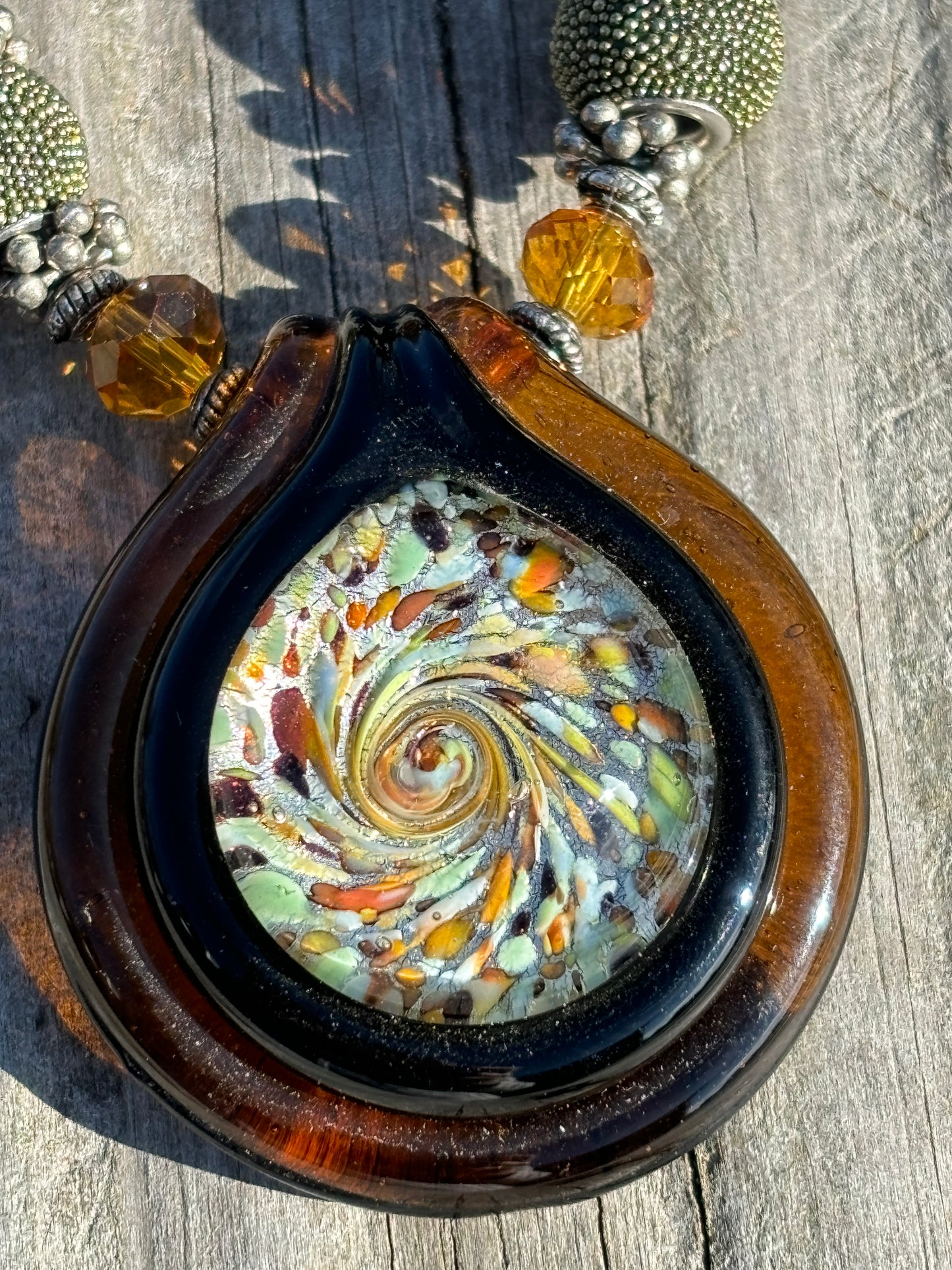 Chunky Gemstone Necklace, Lampwork Glass Pendant, 20", Toggle Clasp, SALE!