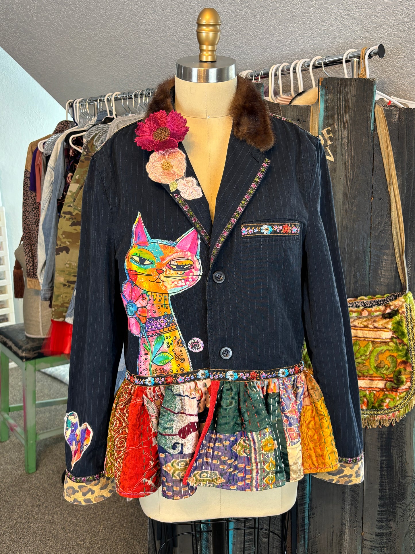 Up-Cycled Gap Pinstriped Cotton Jacket, Size Medium