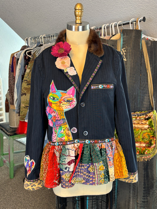 Up-Cycled Gap Pinstriped Cotton Jacket, Size Medium