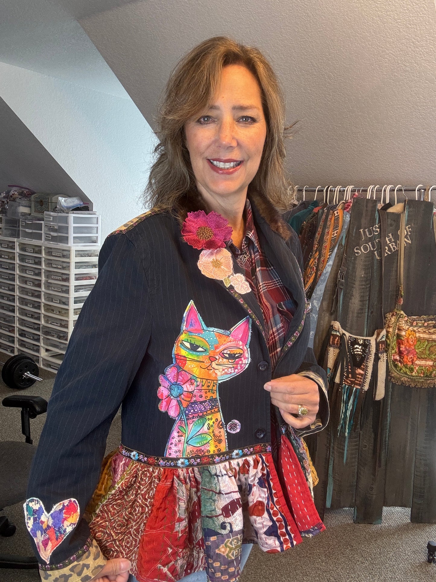 Up-Cycled Gap Pinstriped Cotton Jacket, Size Medium