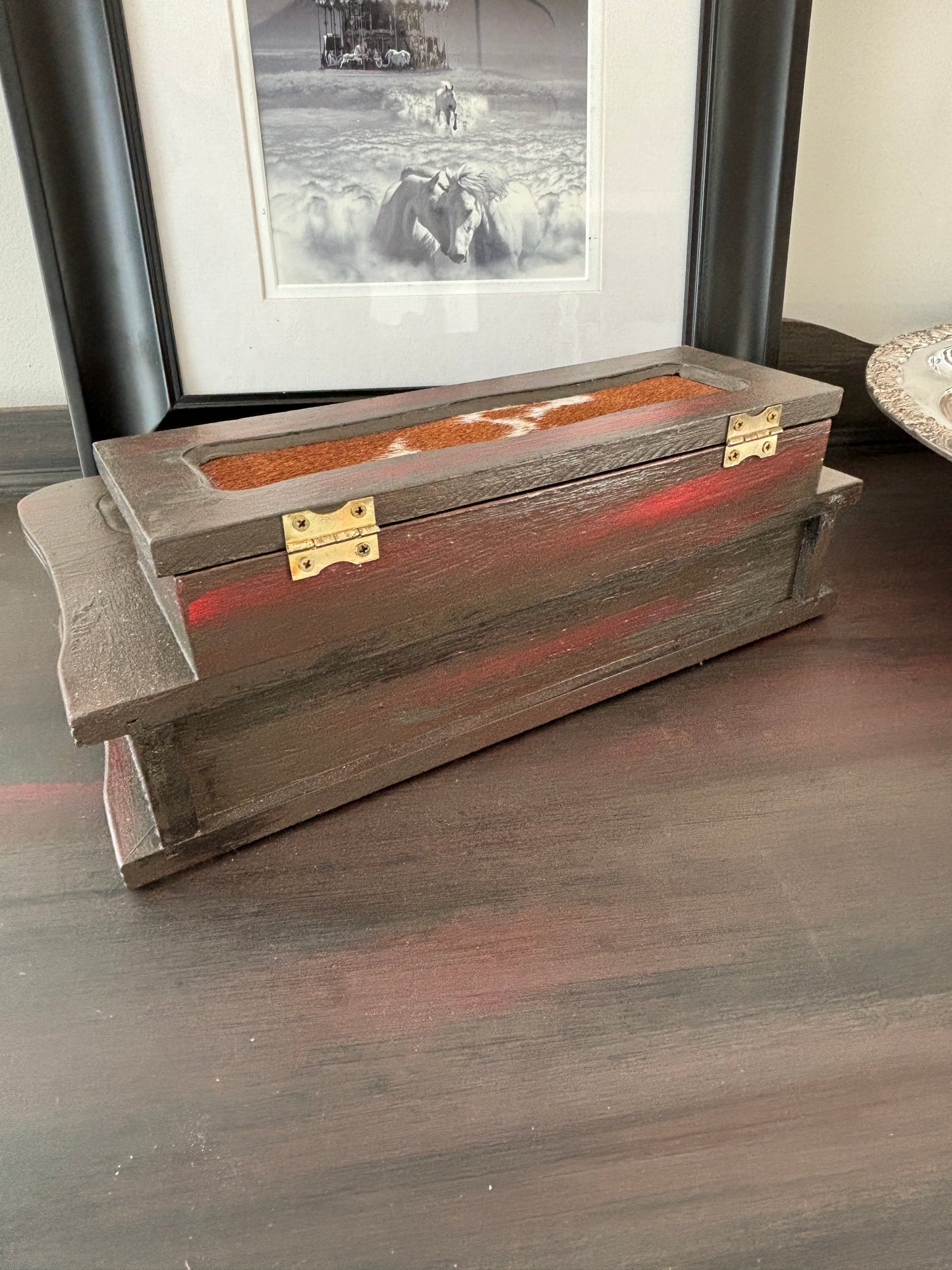 UpCycled Vintage Wood and Leather Valet Jewelry Box , Dresser Valet , Vintage Jewelry Box , Valet Tray Organizer