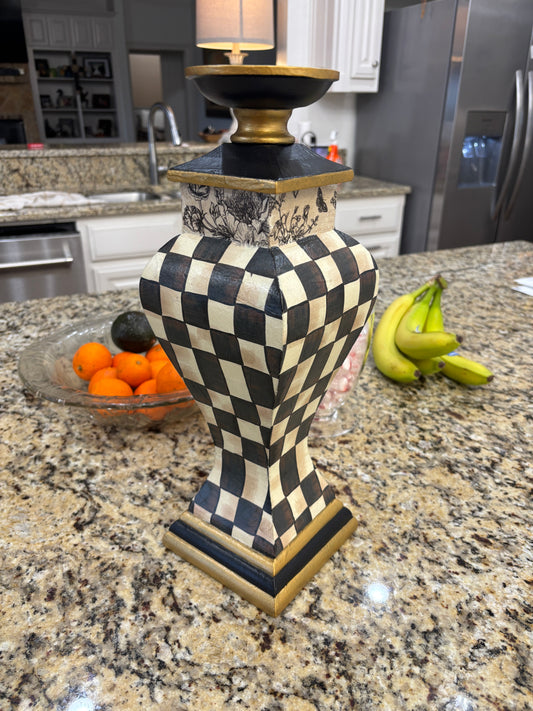 Black and White Checks Candle Holder 12 inch