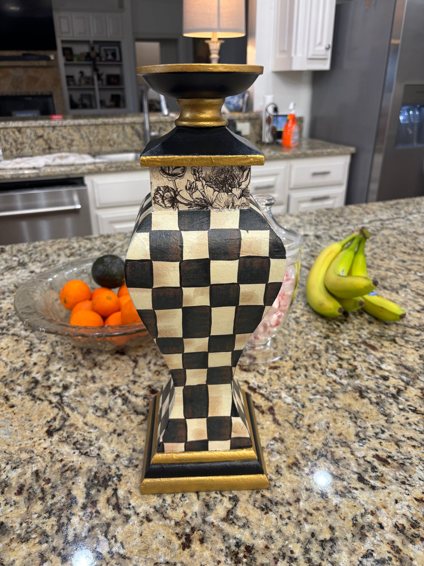 Black and White Checks Candle Holder 12 inch