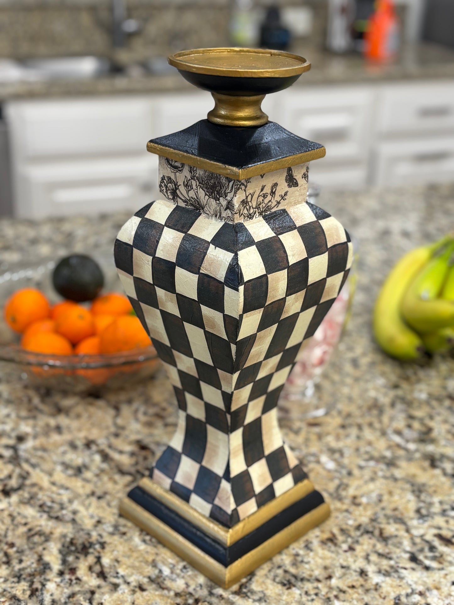 Black and White Checks Candle Holder 12 inch