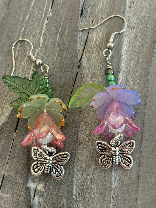 Floral Earrings with Butterflies