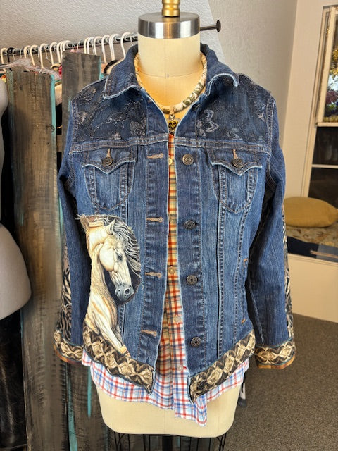 Up-Cycled Denim Jacket Size Small,