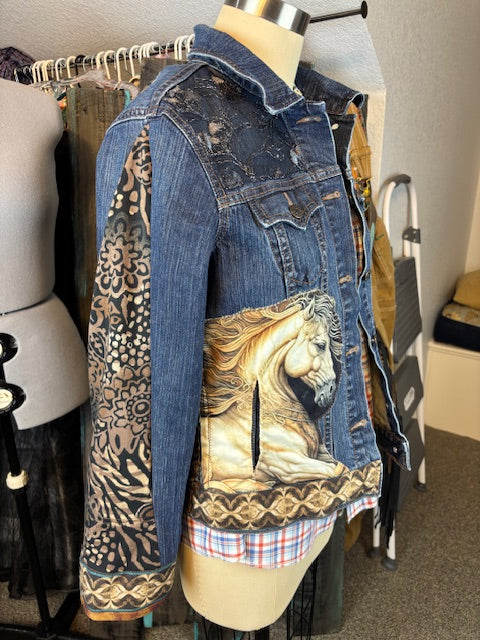 Up-Cycled Denim Jacket Size Small,