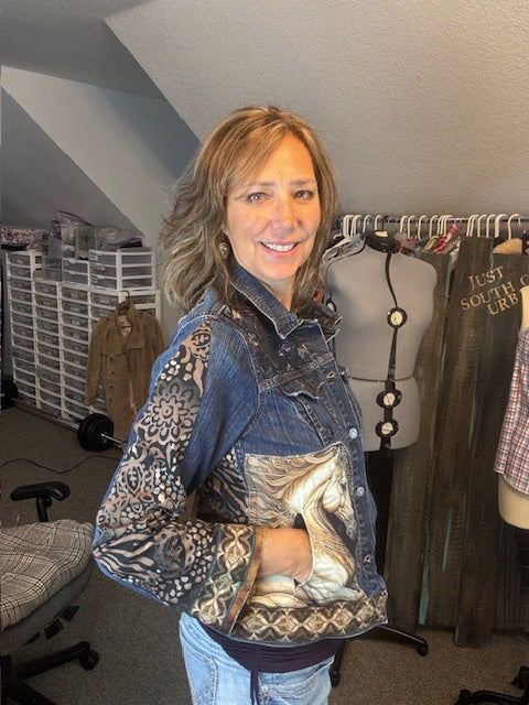 Up-Cycled Denim Jacket Size Small,