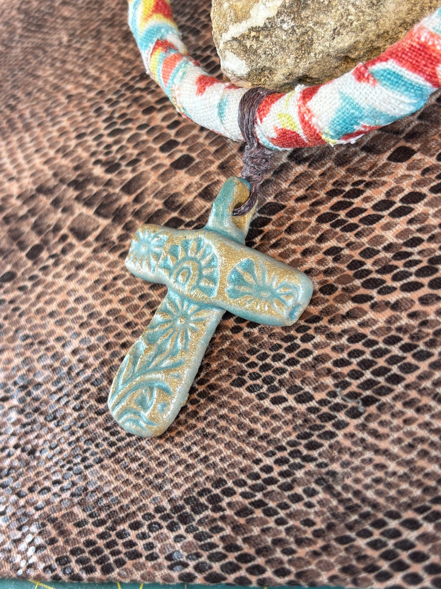 Fabric Rope Necklace with handmade Cross Pendant