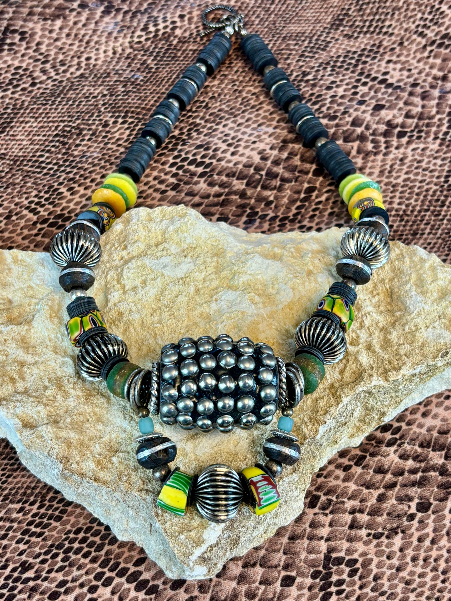 African Art Inspired Necklace with African Handmade Beads