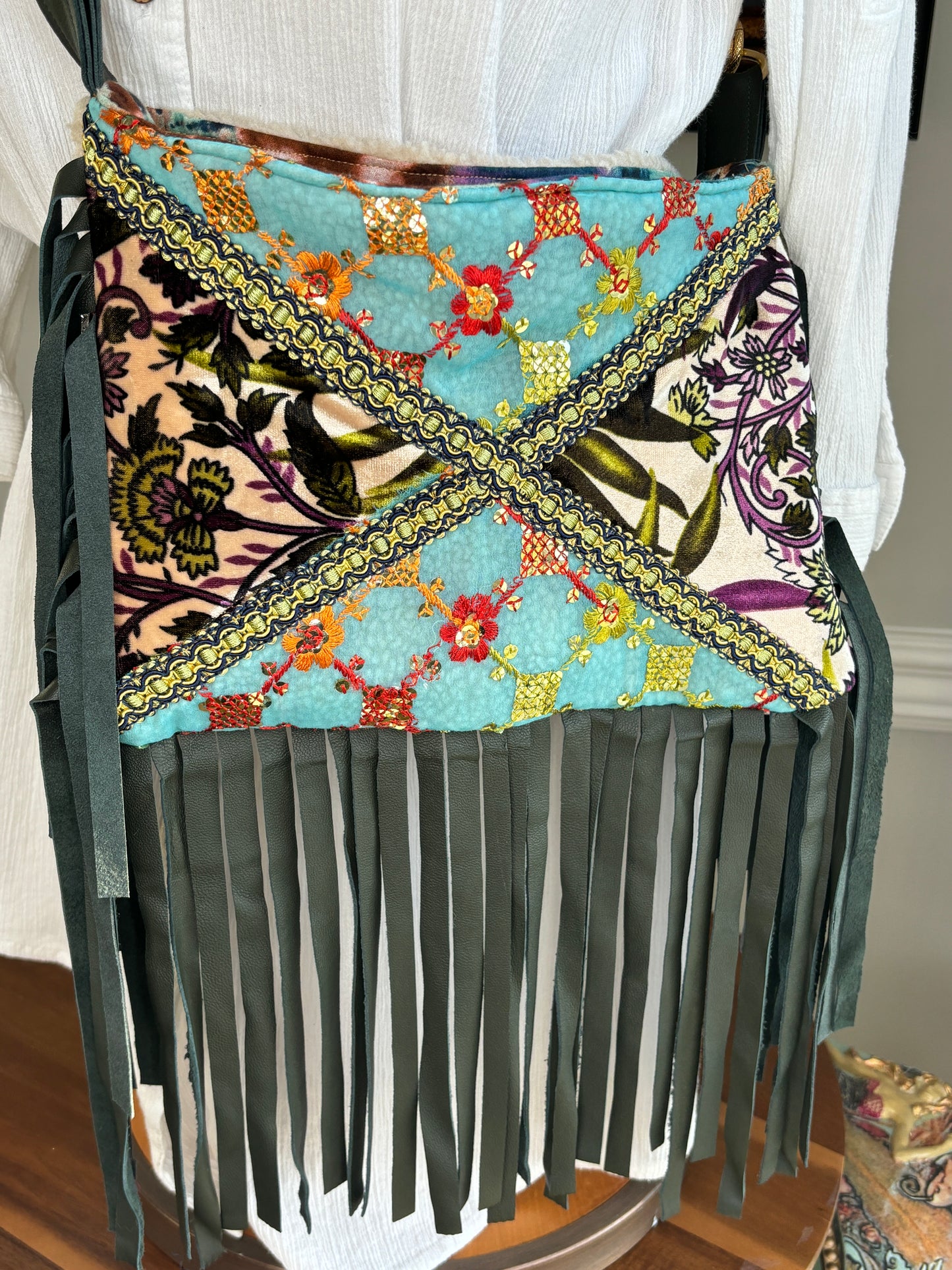 Small Boho Hippie Shoulder Bag, Hand Made, Upcycled Women's Jackets, Tops and Sari