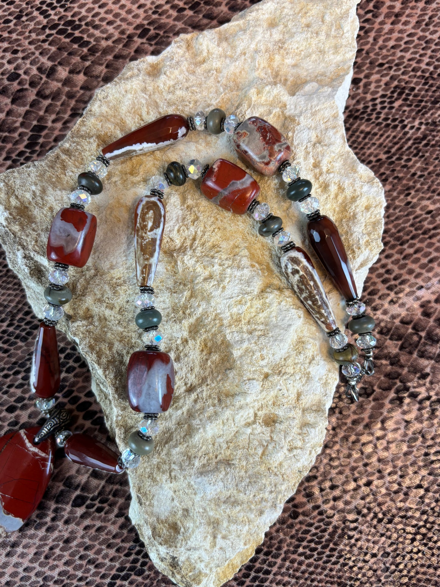 Red Stone Red Agate Necklace, 18" with 2" Pendant
