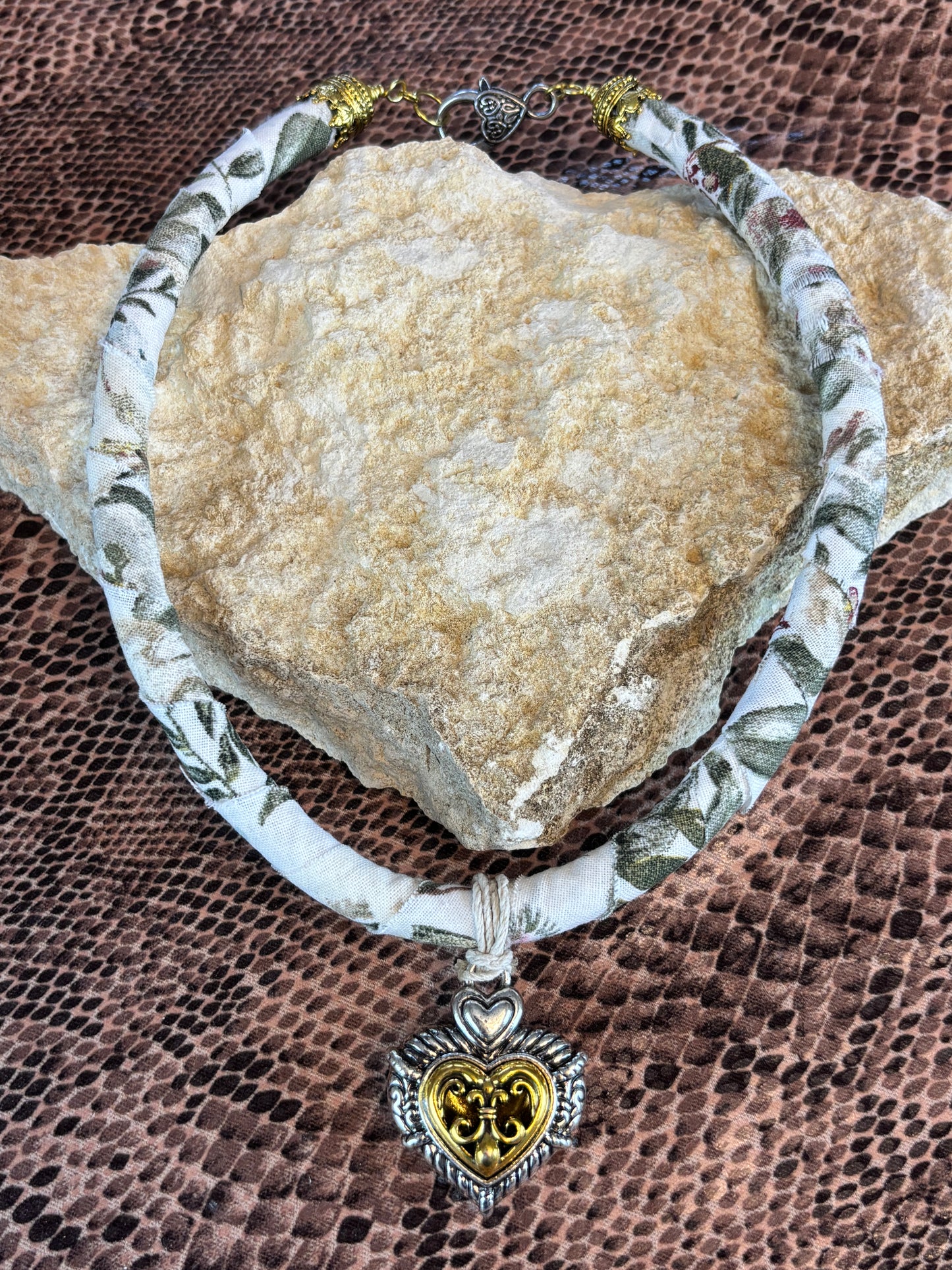 Fabric Rope Necklace with Heart Pendant, 18" Long