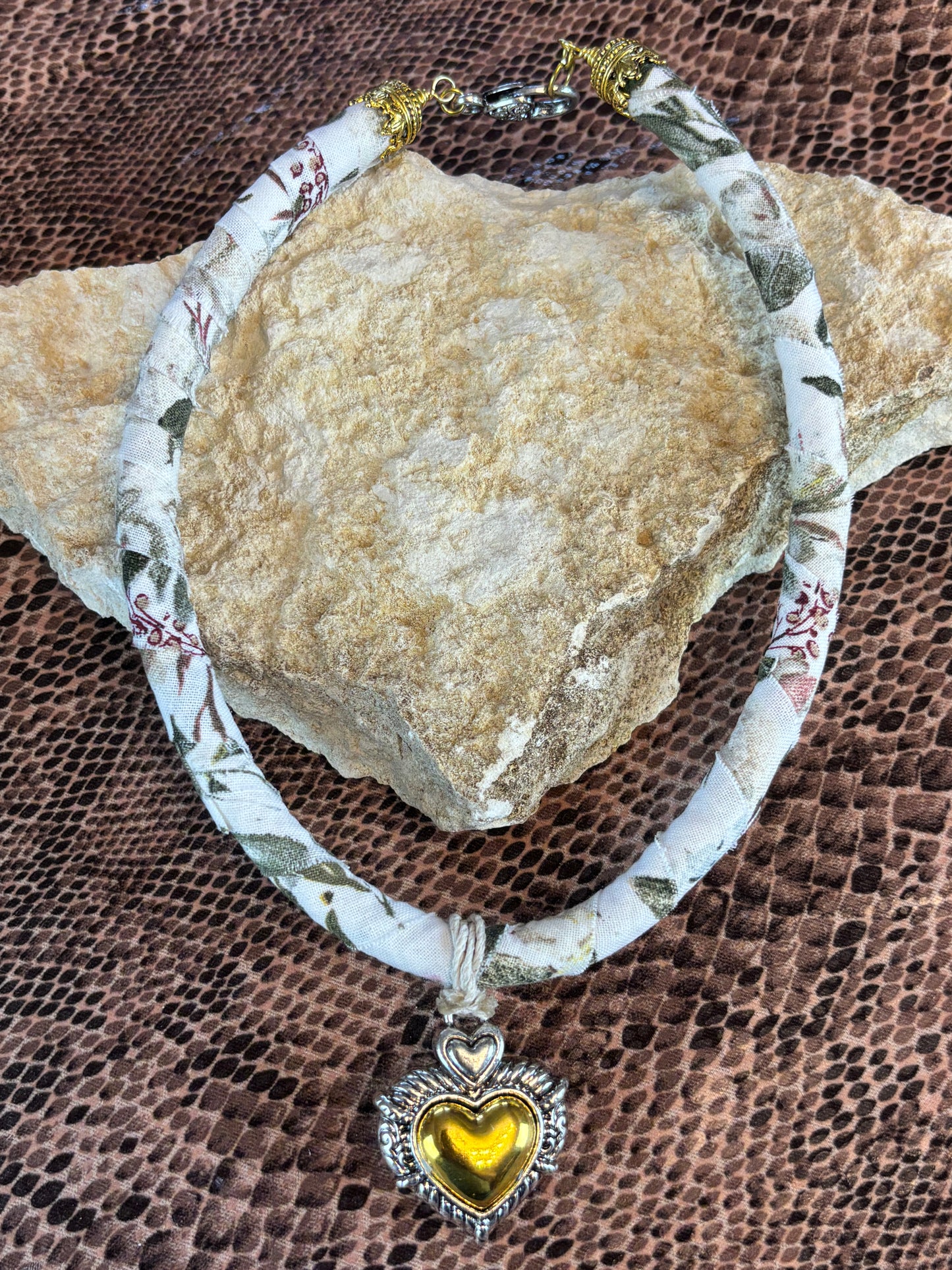 Fabric Rope Necklace with Heart Pendant, 18" Long