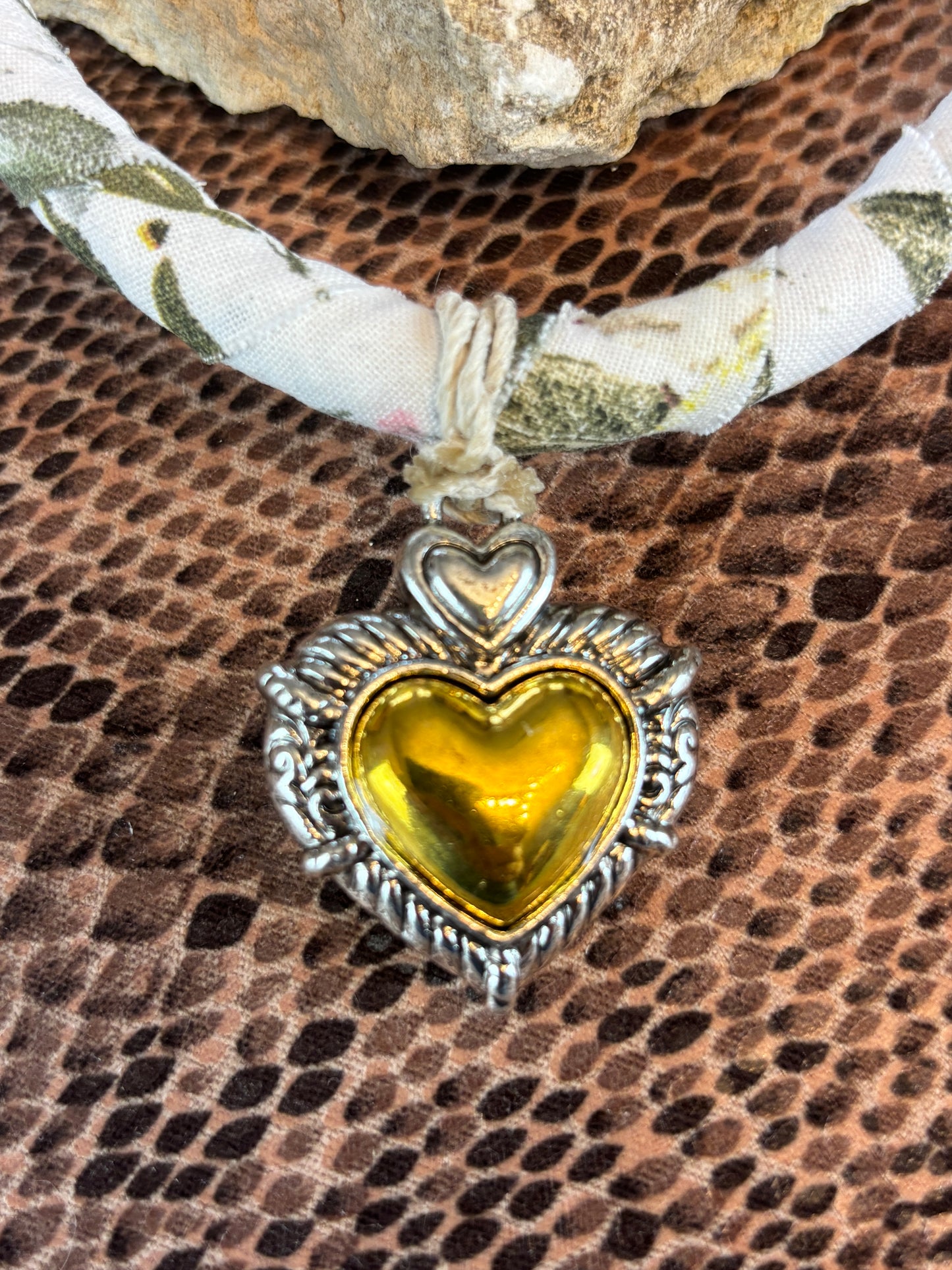Fabric Rope Necklace with Heart Pendant, 18" Long