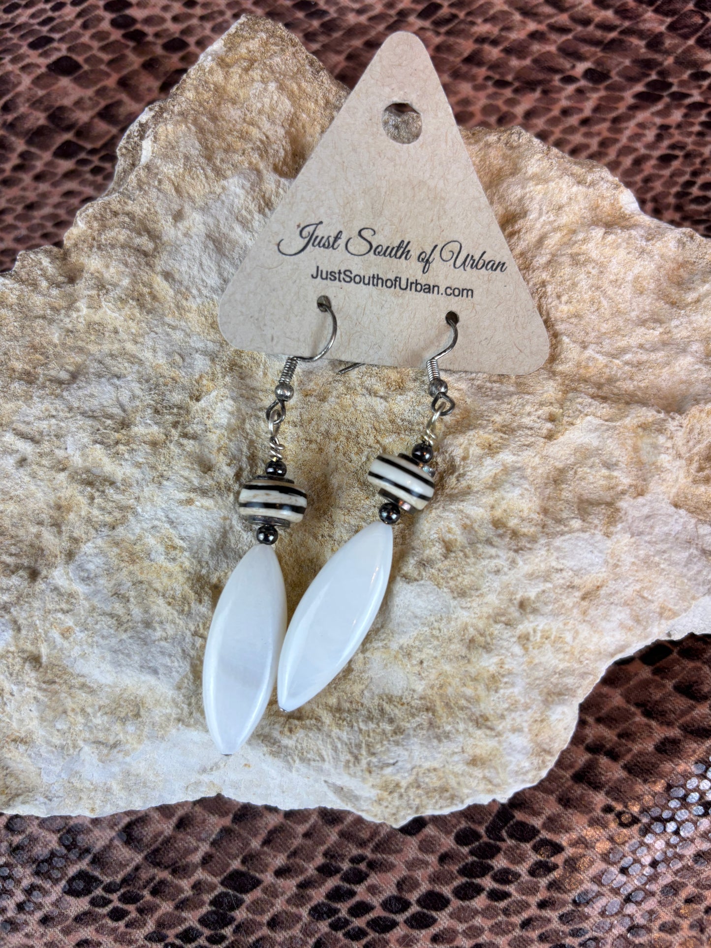 Delicate White Shell Earrings with Hand Painted Wood Accents