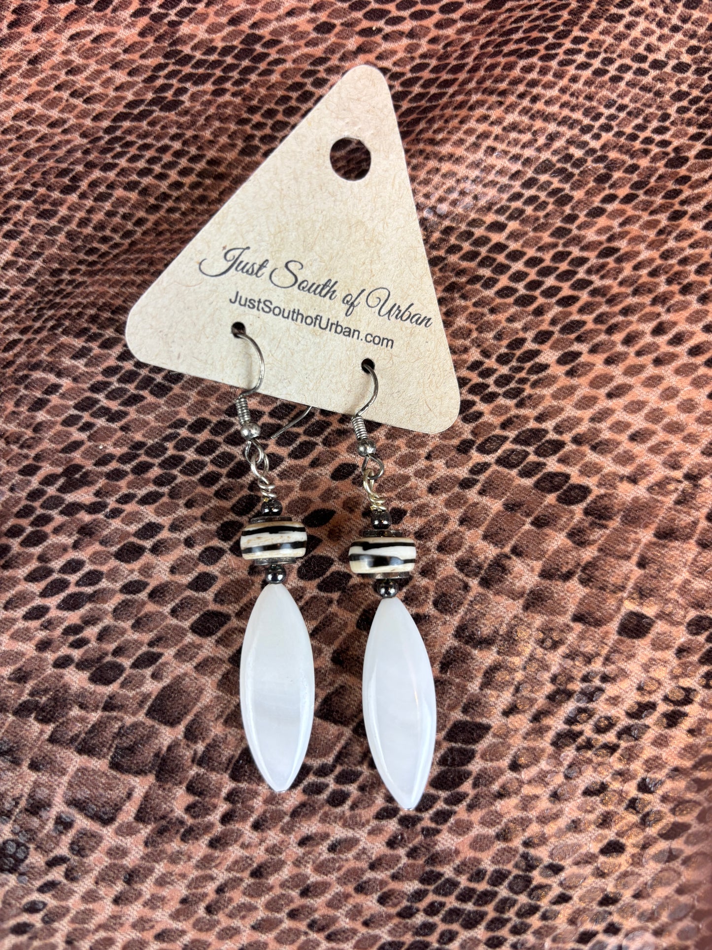 Delicate White Shell Earrings with Hand Painted Wood Accents