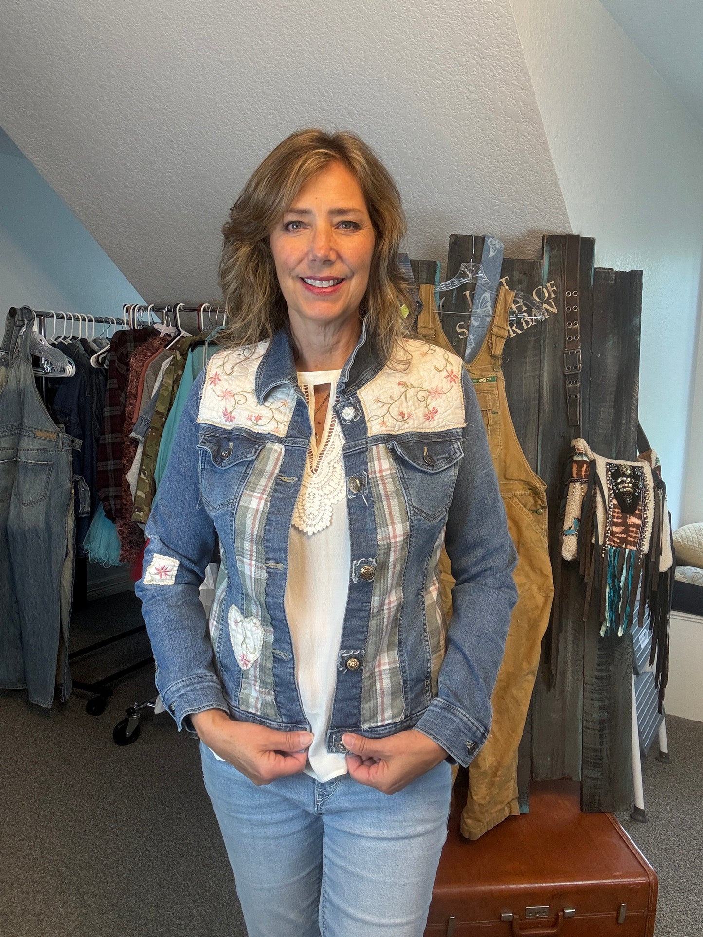 Quilt and Denim Jacket, Up-Cycled, Size Small Medium, Dimension in description