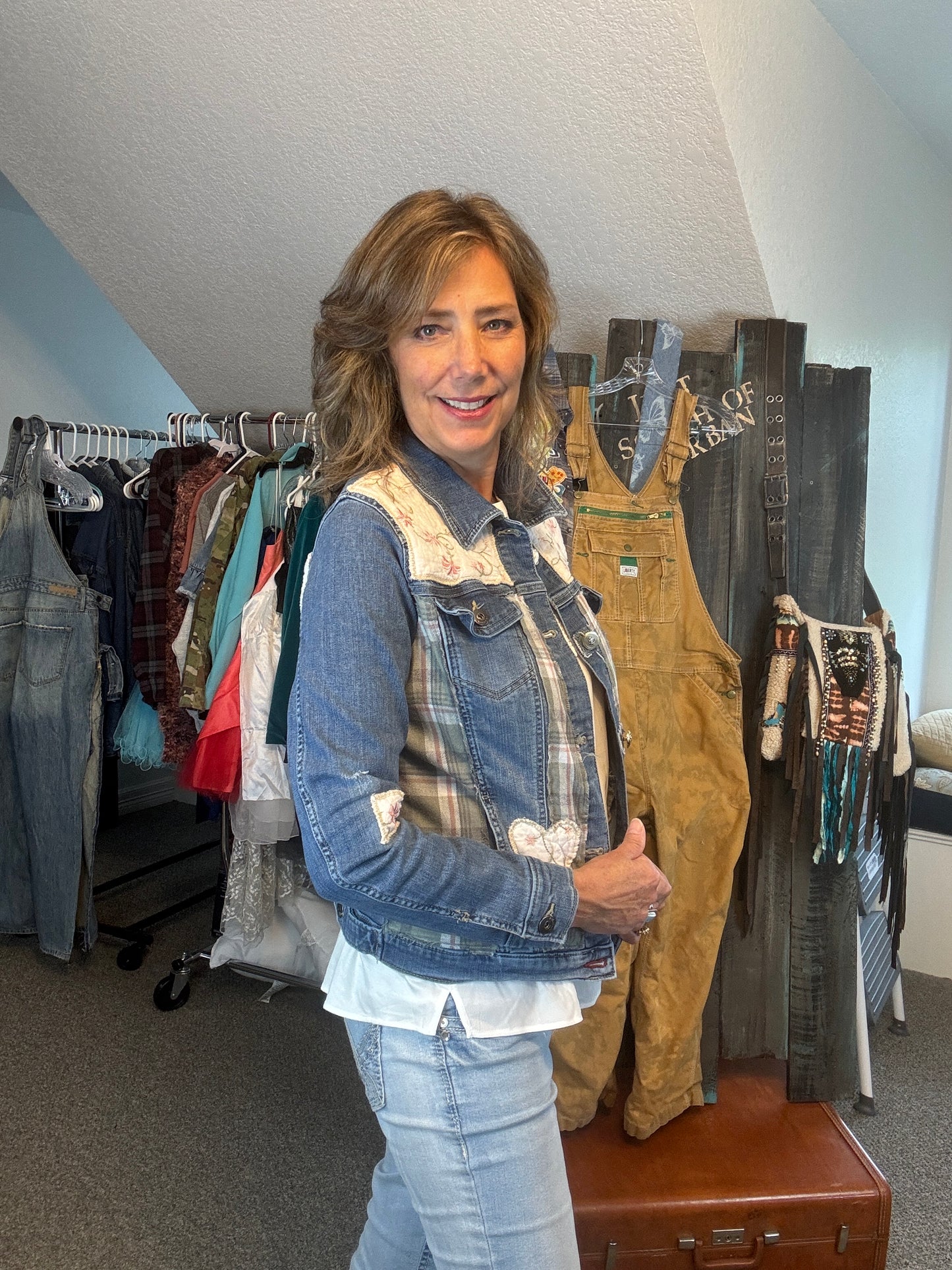 Quilt and Denim Jacket, Up-Cycled, Size Small Medium, Dimension in description