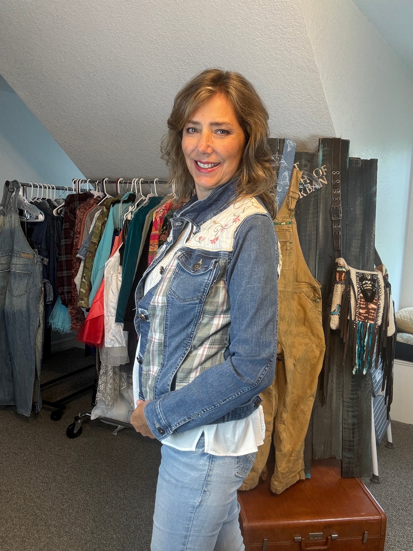 Quilt and Denim Jacket, Up-Cycled, Size Small Medium, Dimension in description