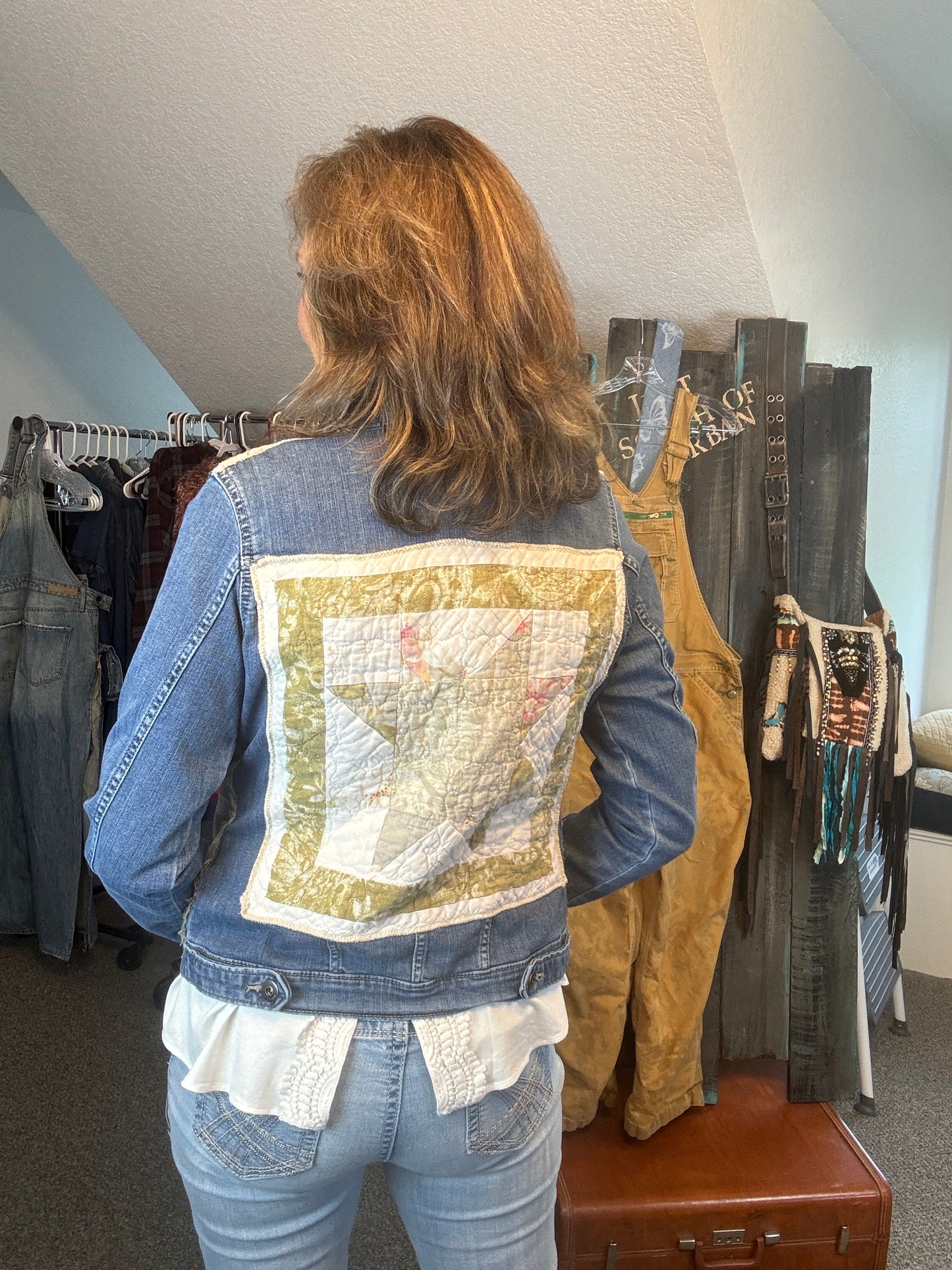 Quilt and Denim Jacket, Up-Cycled, Size Small Medium, Dimension in description