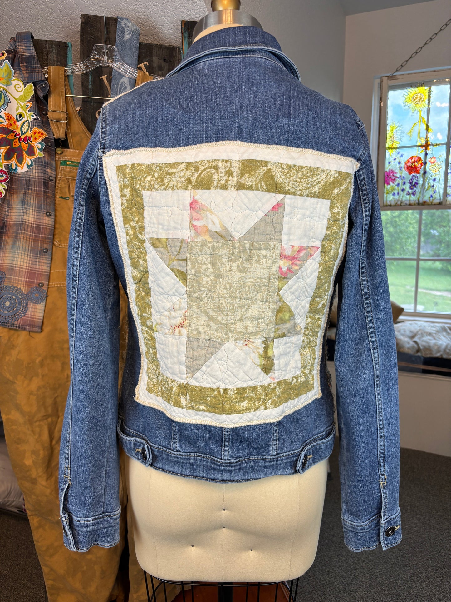 Quilt and Denim Jacket, Up-Cycled, Size Small Medium, Dimension in description