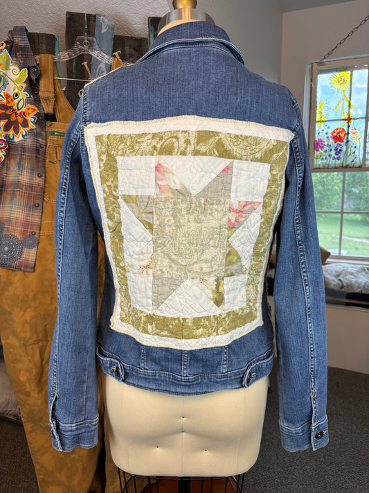 Quilt and Denim Jacket, Up-Cycled, Size Small Medium, Dimension in description