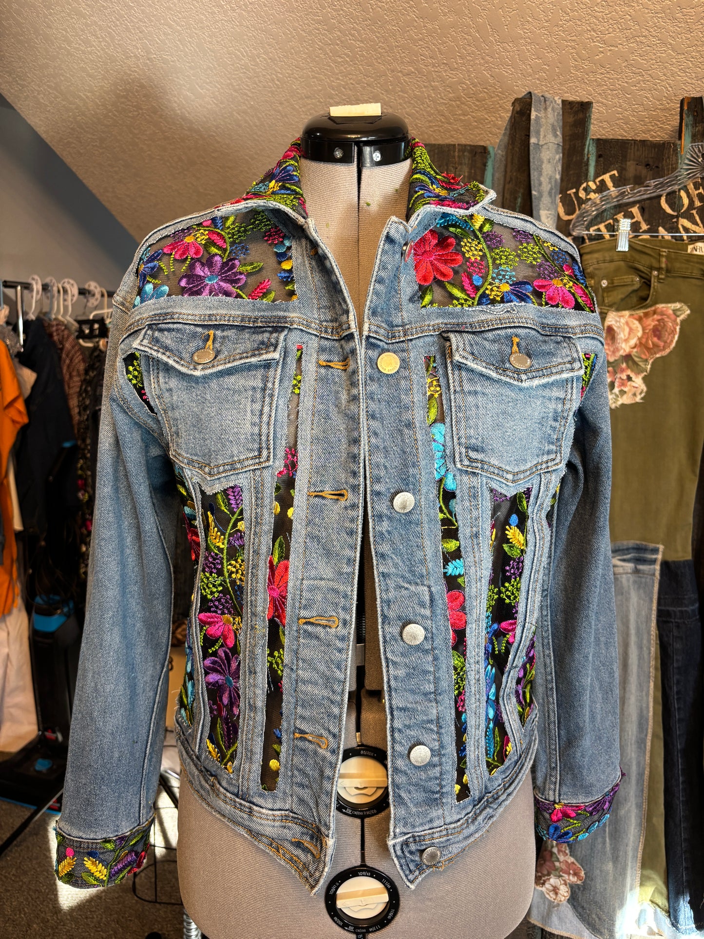 Custom Order C. Carr: Denim Jacket, Widow Pane Effect, Size Large