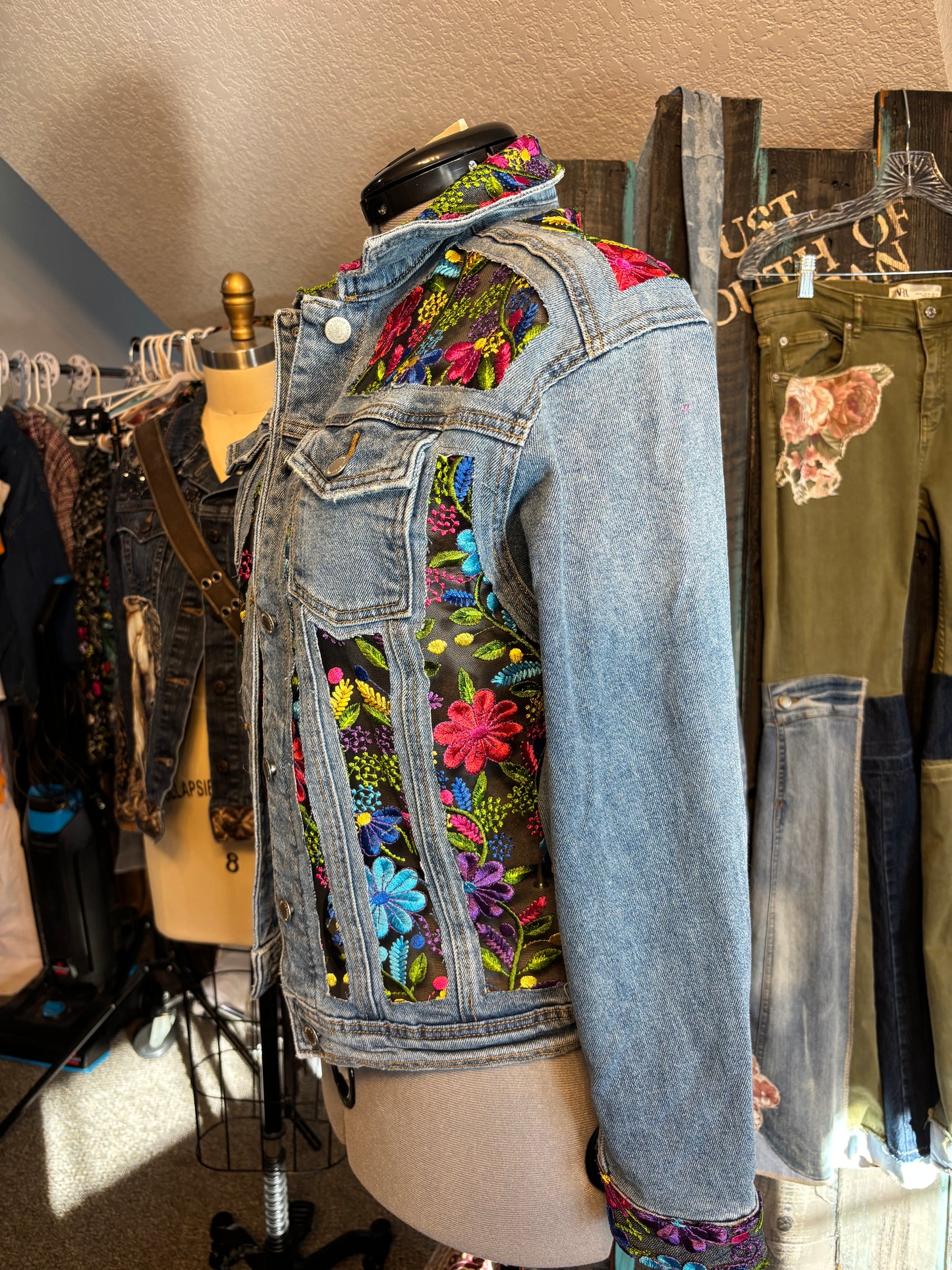 Custom Order C. Carr: Denim Jacket, Widow Pane Effect, Size Large