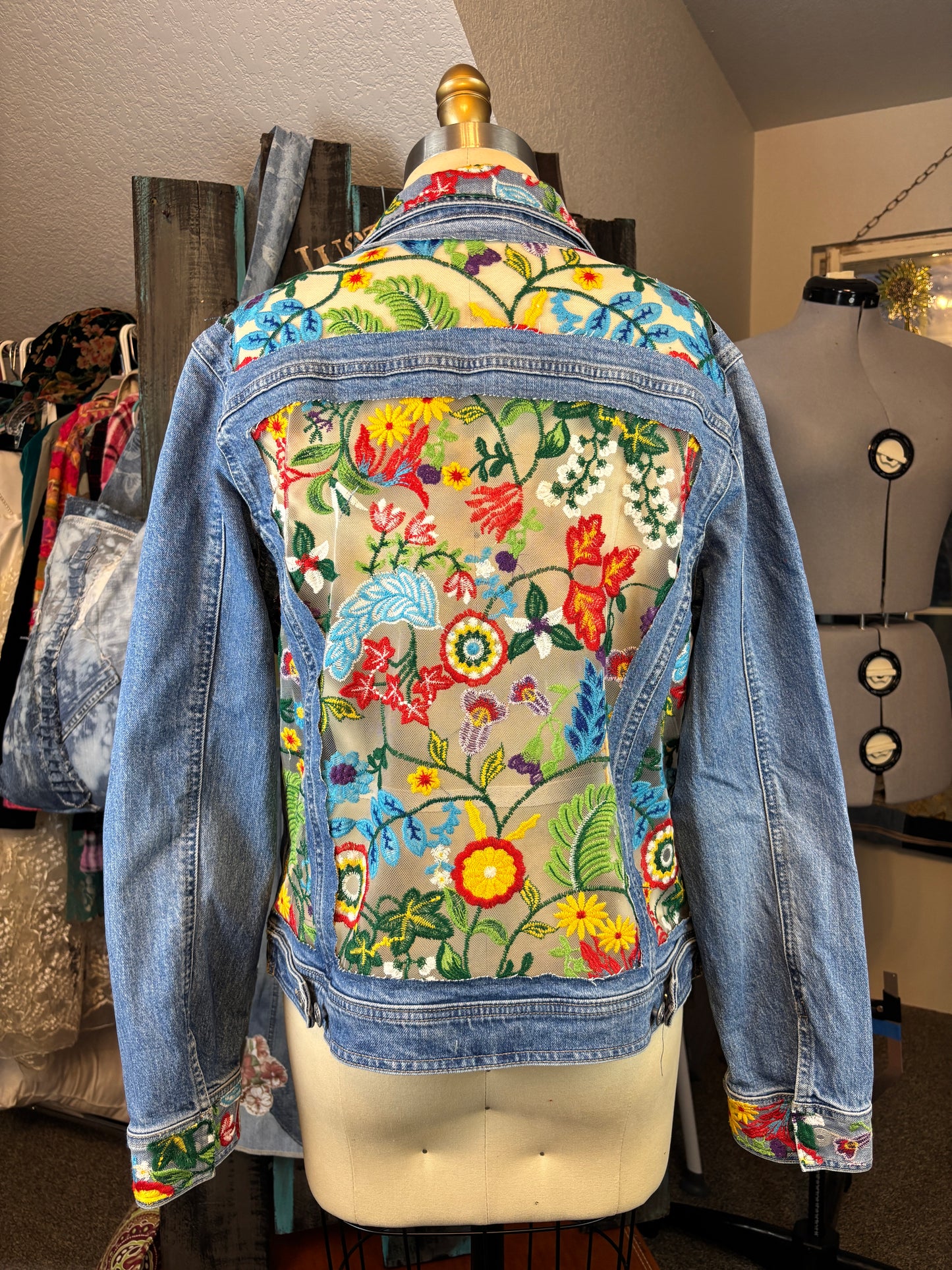 Custom Denim Jacket for B.Surber, Blue Denim and Bright Floral