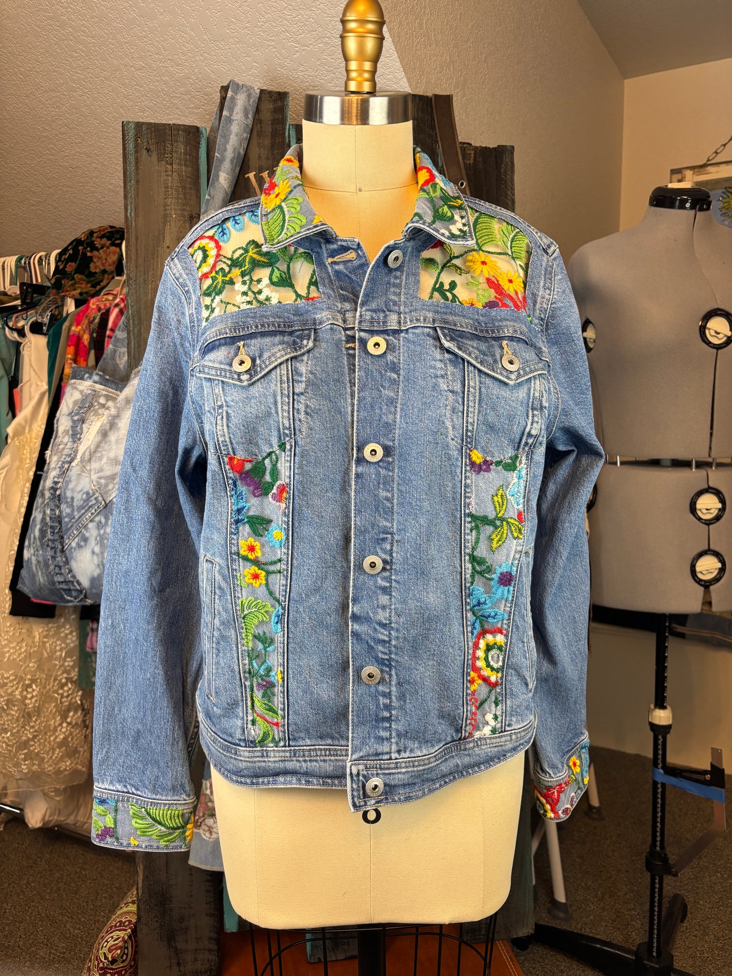 Custom Denim Jacket for B.Surber, Blue Denim and Bright Floral