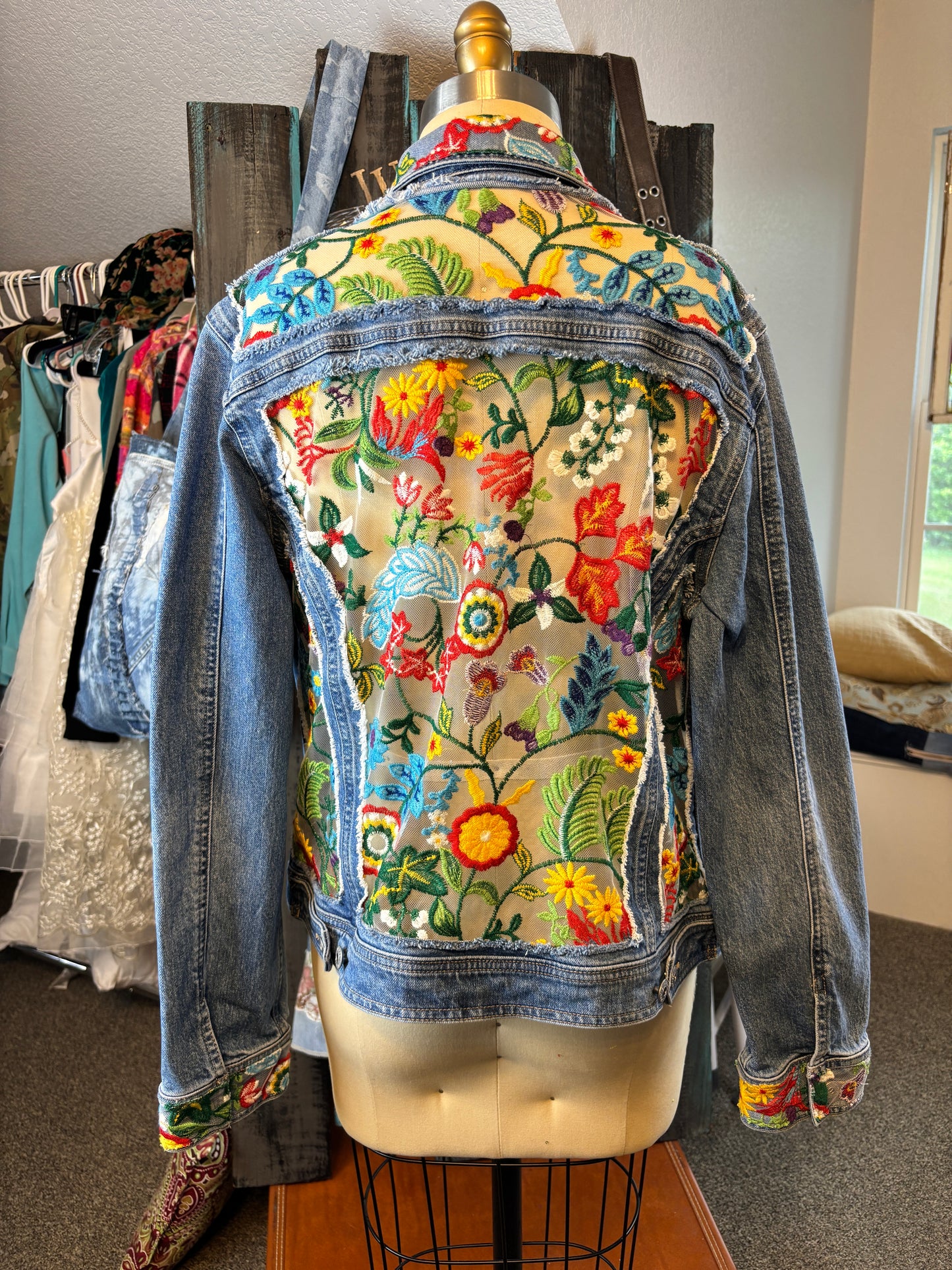 Custom Denim Jacket for B.Surber, Blue Denim and Bright Floral