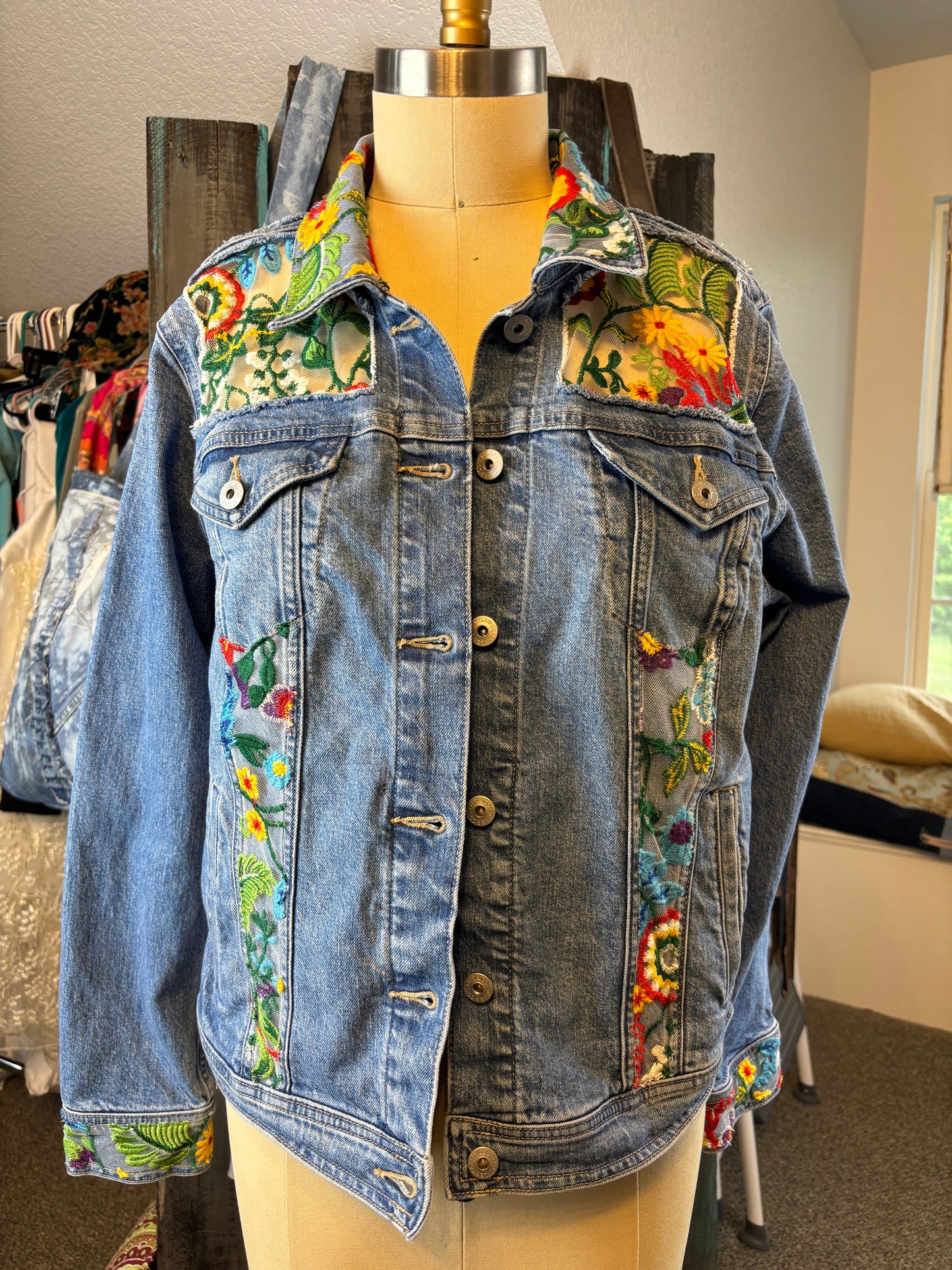 Custom Denim Jacket for B.Surber, Blue Denim and Bright Floral