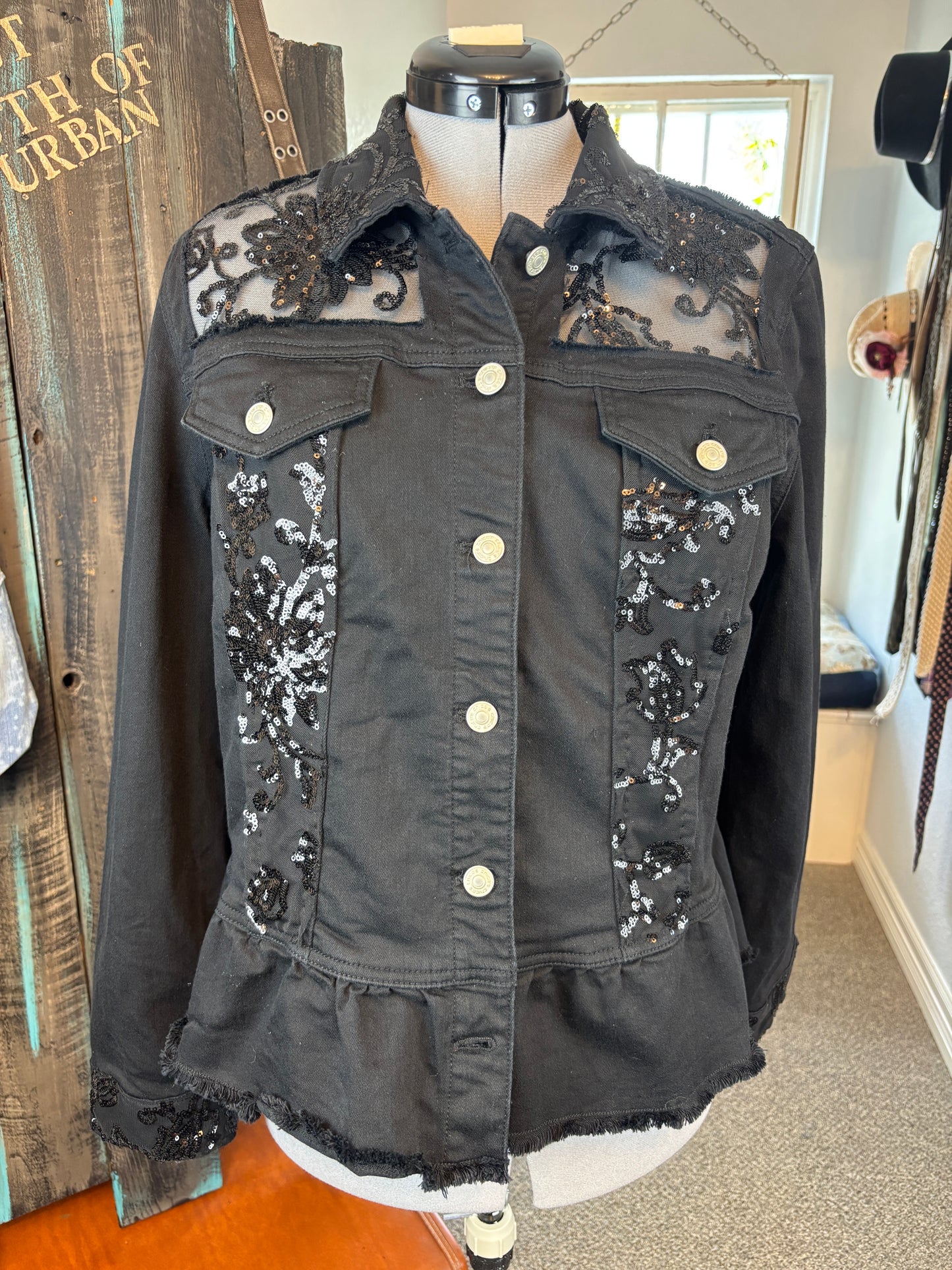 Custom Denim Jacket for B. Surber, Black with Black Sequins