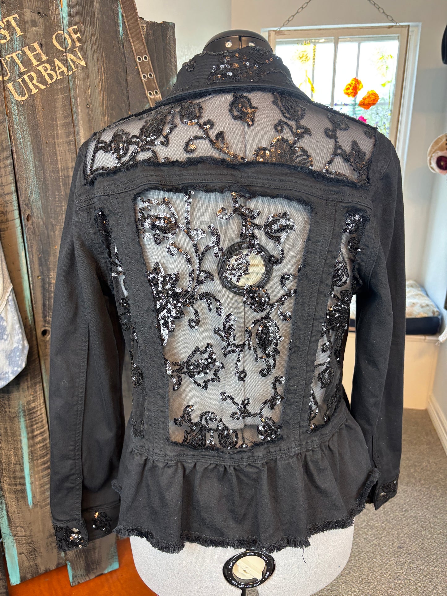 Custom Denim Jacket for B. Surber, Black with Black Sequins