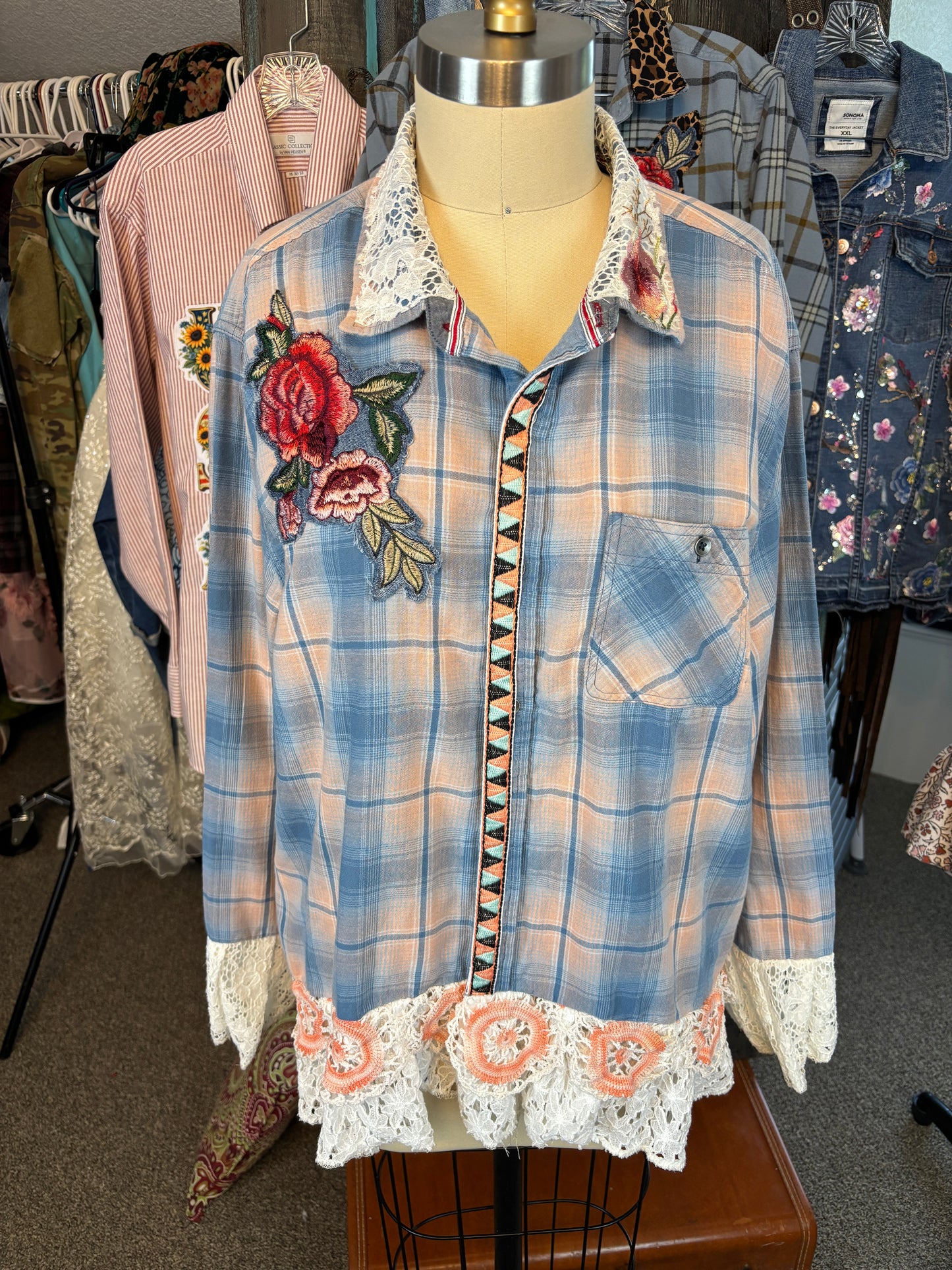 Up-Cycled Men's Flannel Shirt, America's 250th Birthday, Size 2XL, 48" Chest