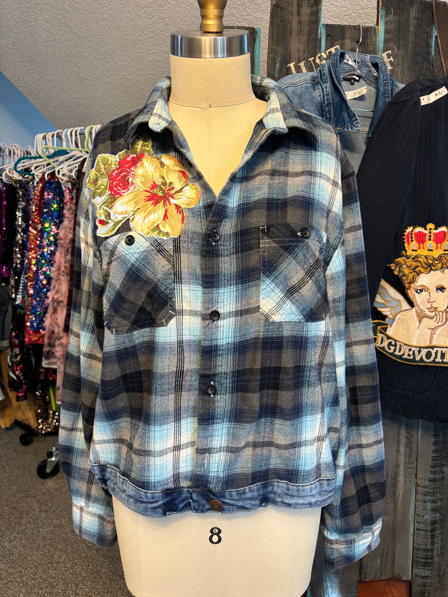 I LOVE AMERICA! 250th Anniversary of the USA Flannel Shirt, Derby Style, Size 44 Bust