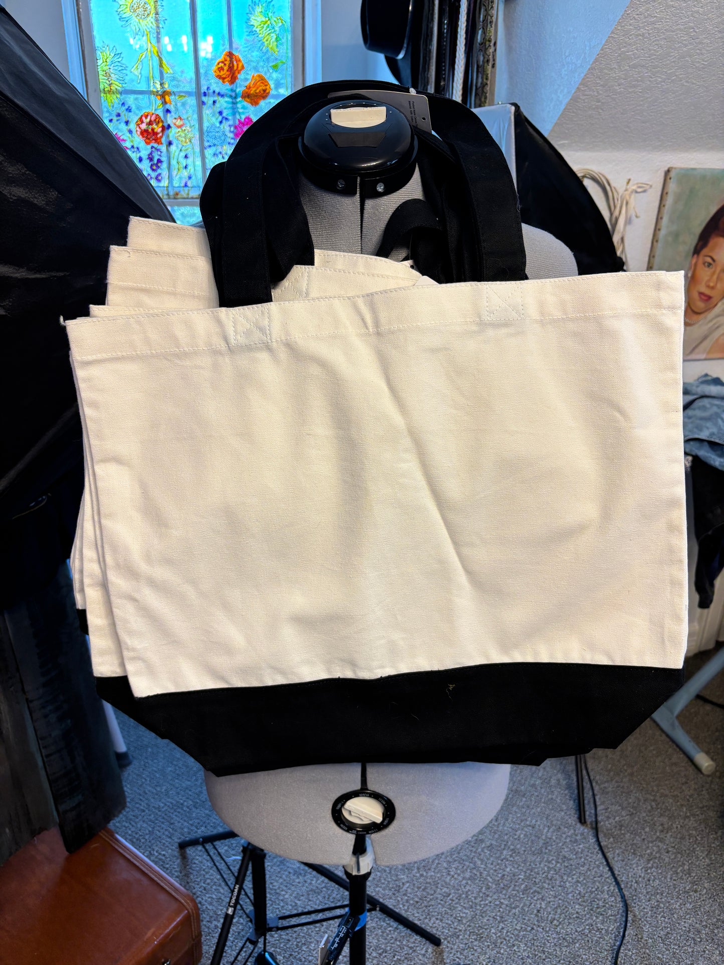 Blank Canvas Tote Bags, 100% Cotton, 18x15x4", Maker Ready, Lot of 6