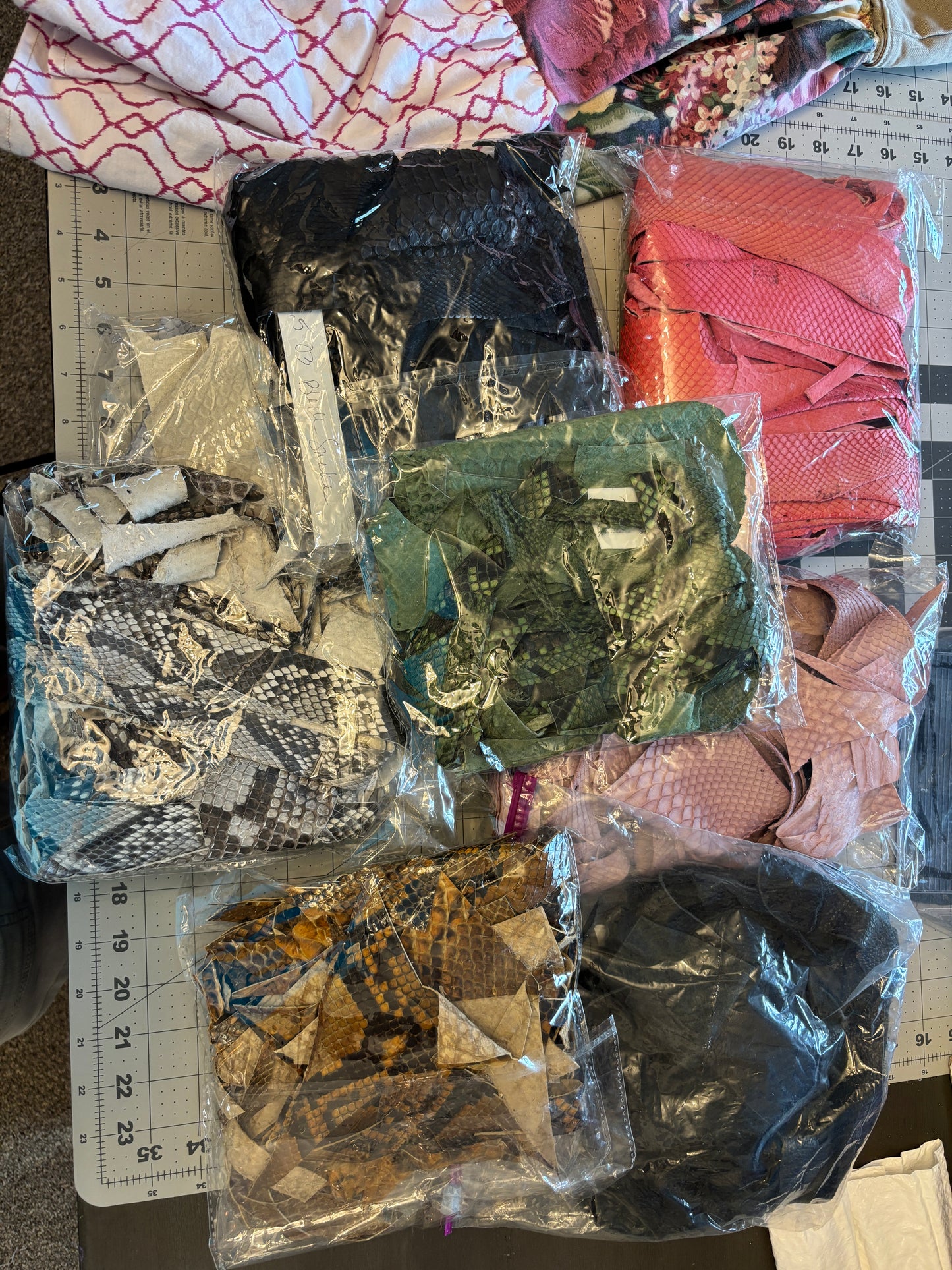 Python Leather Pieces, Remnants from High End Purse Making