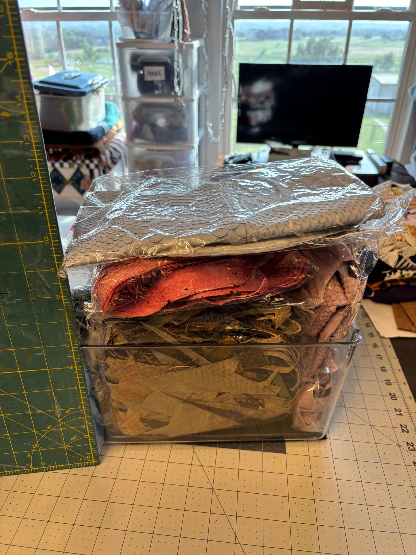 Python Leather Pieces, Remnants from High End Purse Making