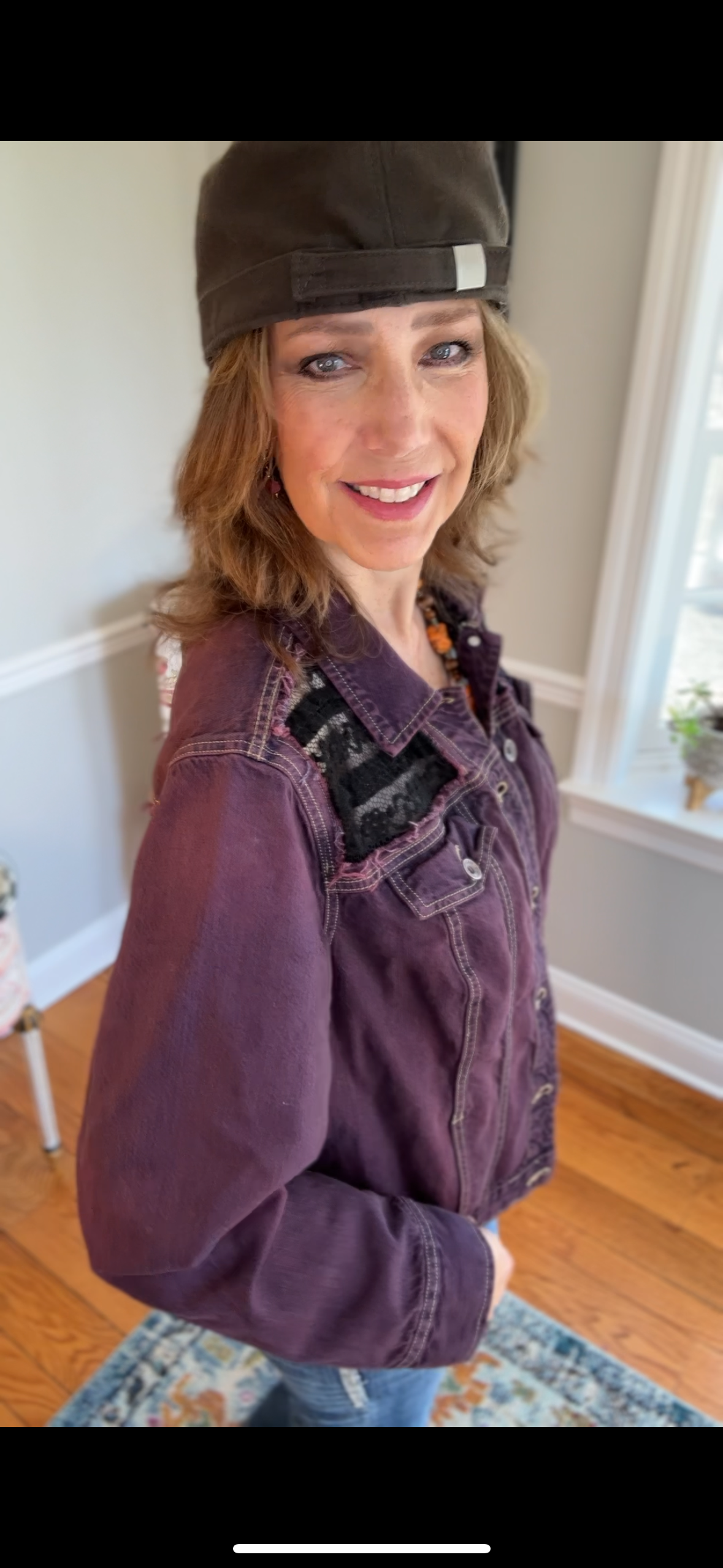 Up-cycled Owl Applique on Dyed Denim Jacket, Purple