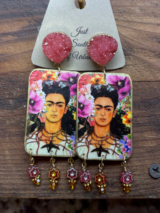 Latina Mexican Art Earrings, Size Large 3.5" x 1.25", Lightweight Statement Earrings